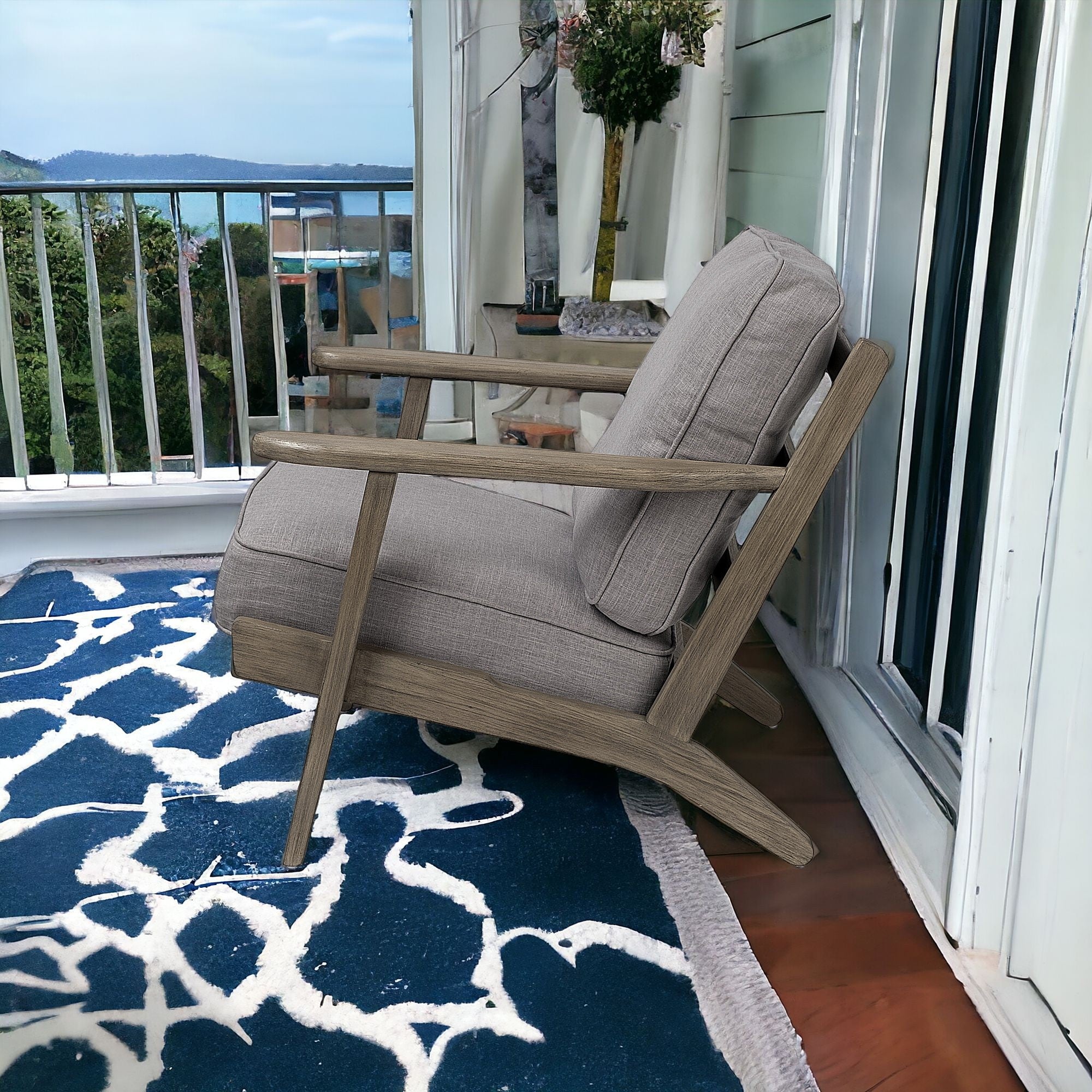 31" Gray and Brown Fabric Lounge Chair