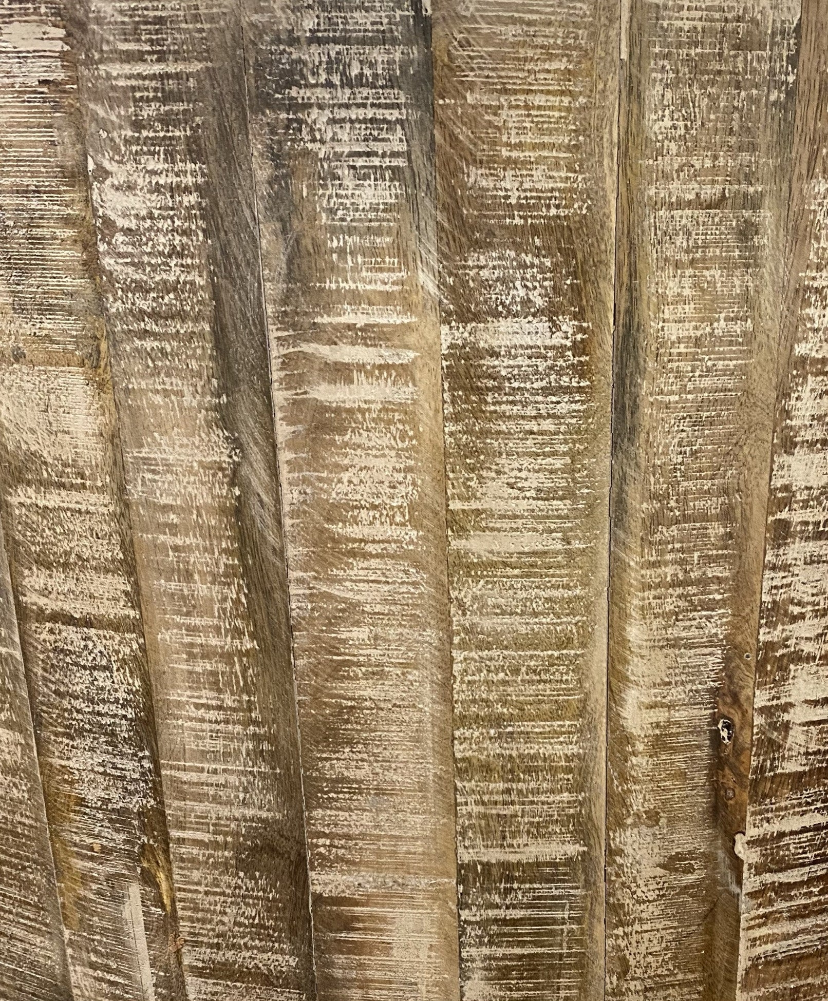 32" Brown Solid Wood Round Distressed Drum Coffee Table