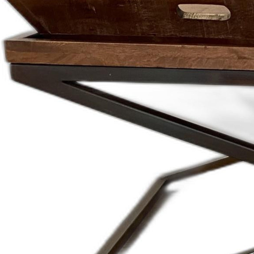 27" Brown And Black Solid Wood Cross Legs Coffee Table