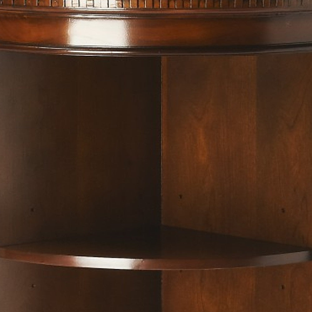73" Brown Corner Accent Cabinet With Adjustable Shelves