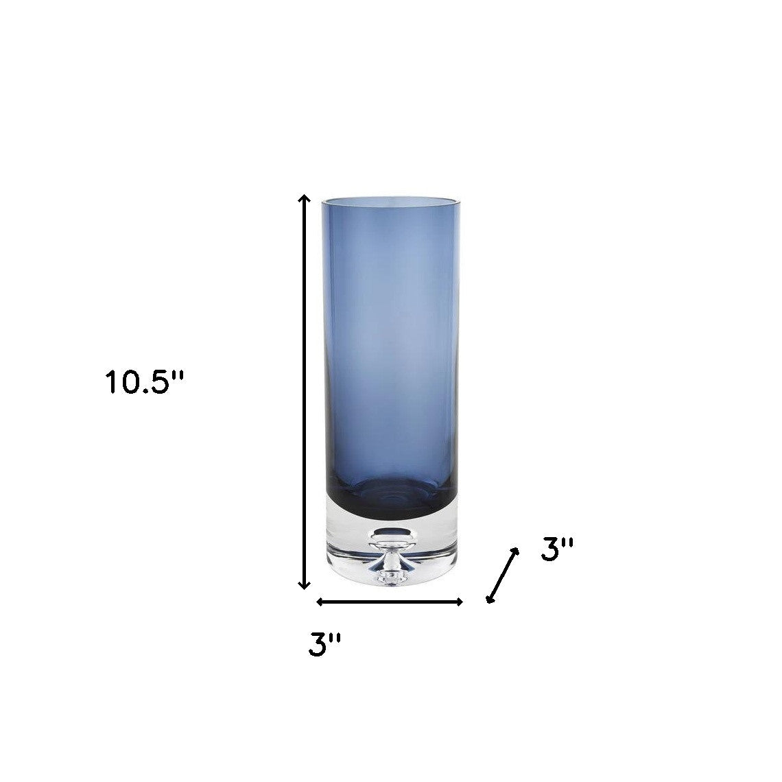 11" Blue And Clear Cylinder Crystal Glass Table Vase