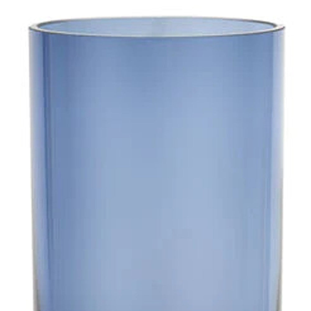 11" Blue And Clear Cylinder Crystal Glass Table Vase
