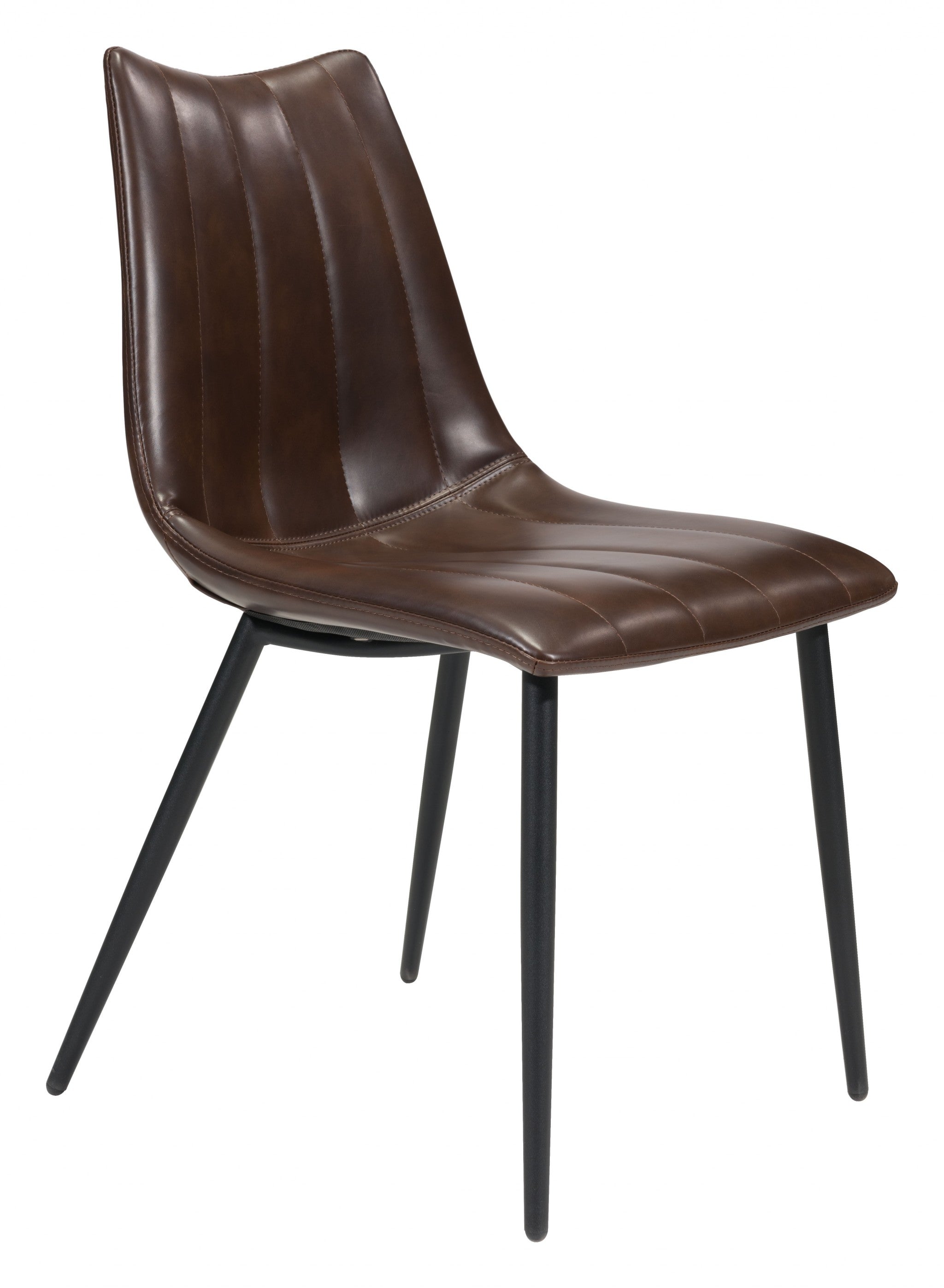 Set Of Two Black Brown Faux Leather Solid Back Dining Chairs