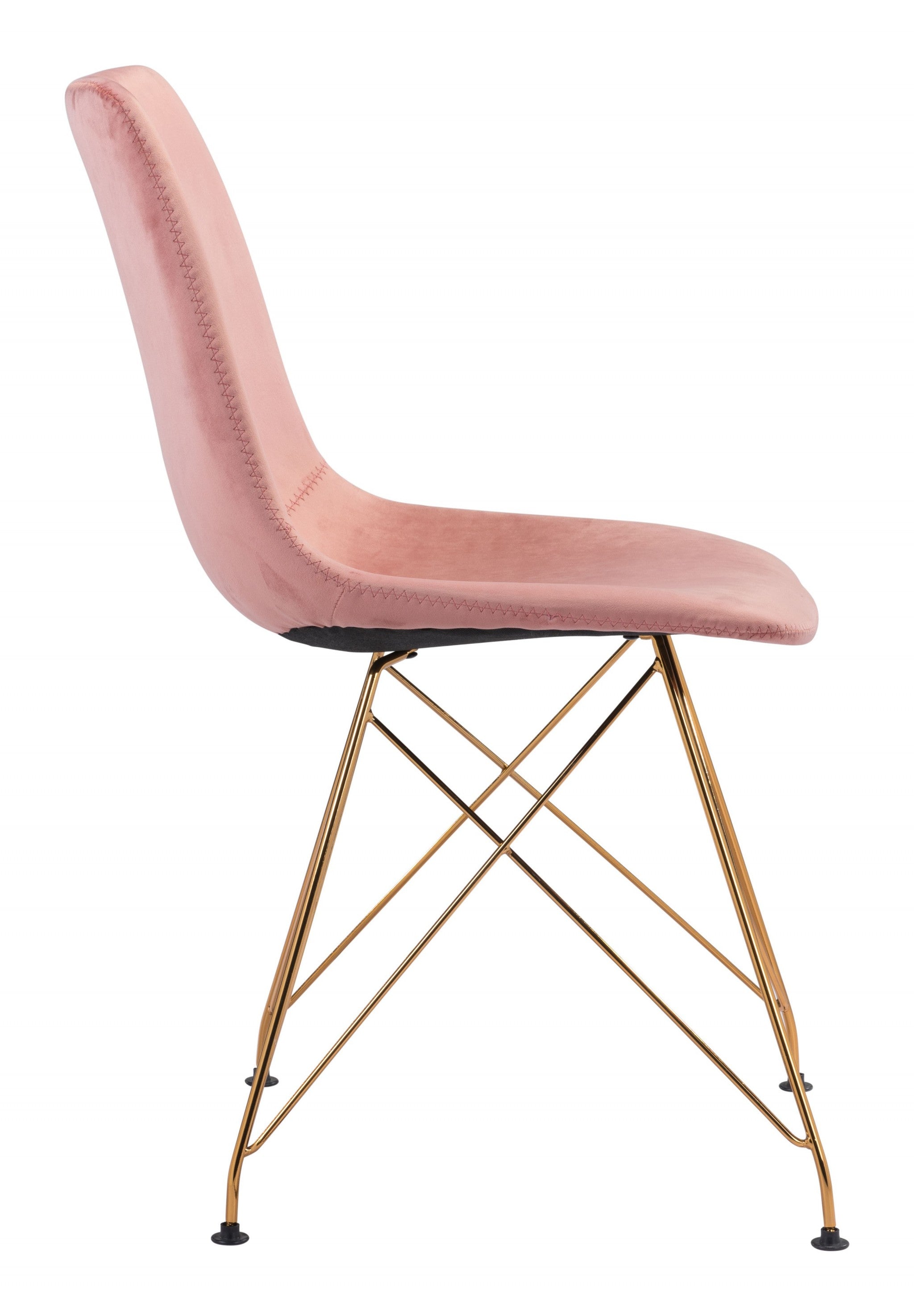 Set of Four Pink and Gold Upholstered Velvet Dining Side Chairs