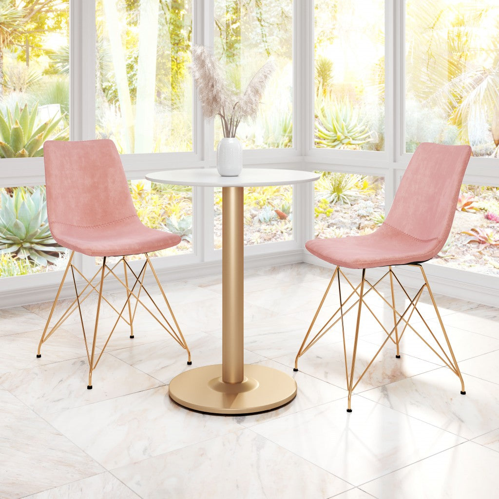Set of Four Pink and Gold Upholstered Velvet Dining Side Chairs
