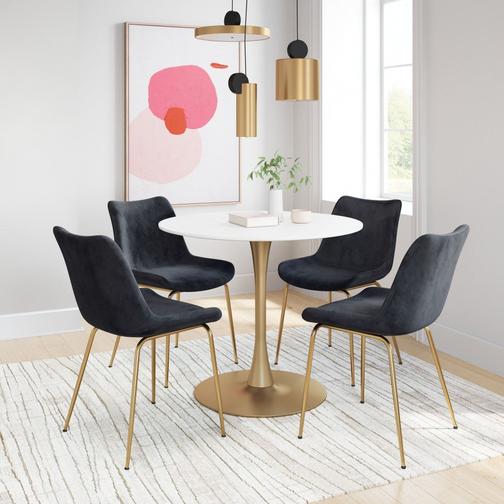 Set Of 2 Gold Solid Back Dining Chairs