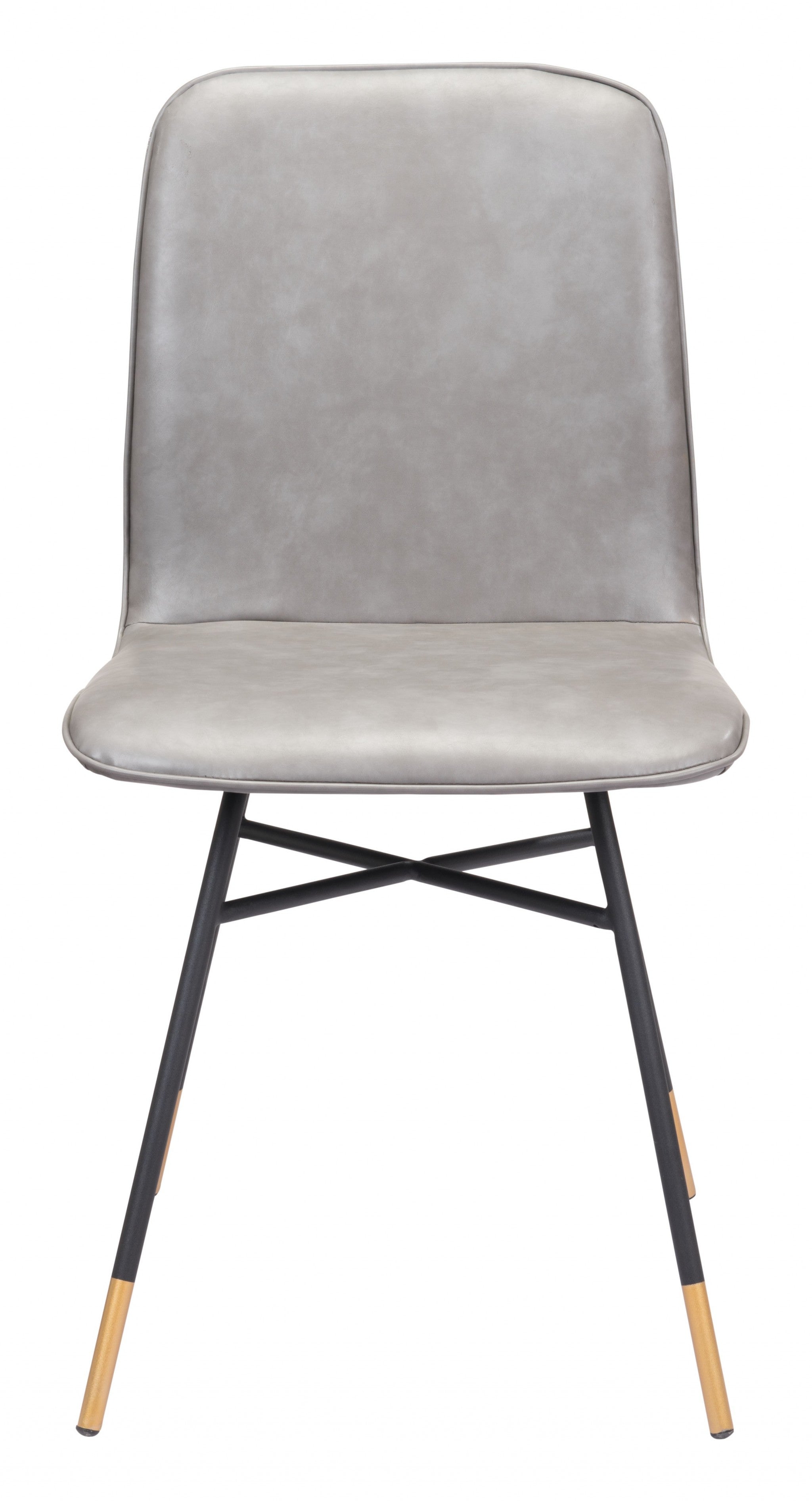Set of Two Gray and Black Upholstered Faux Leather Dining Side Chairs