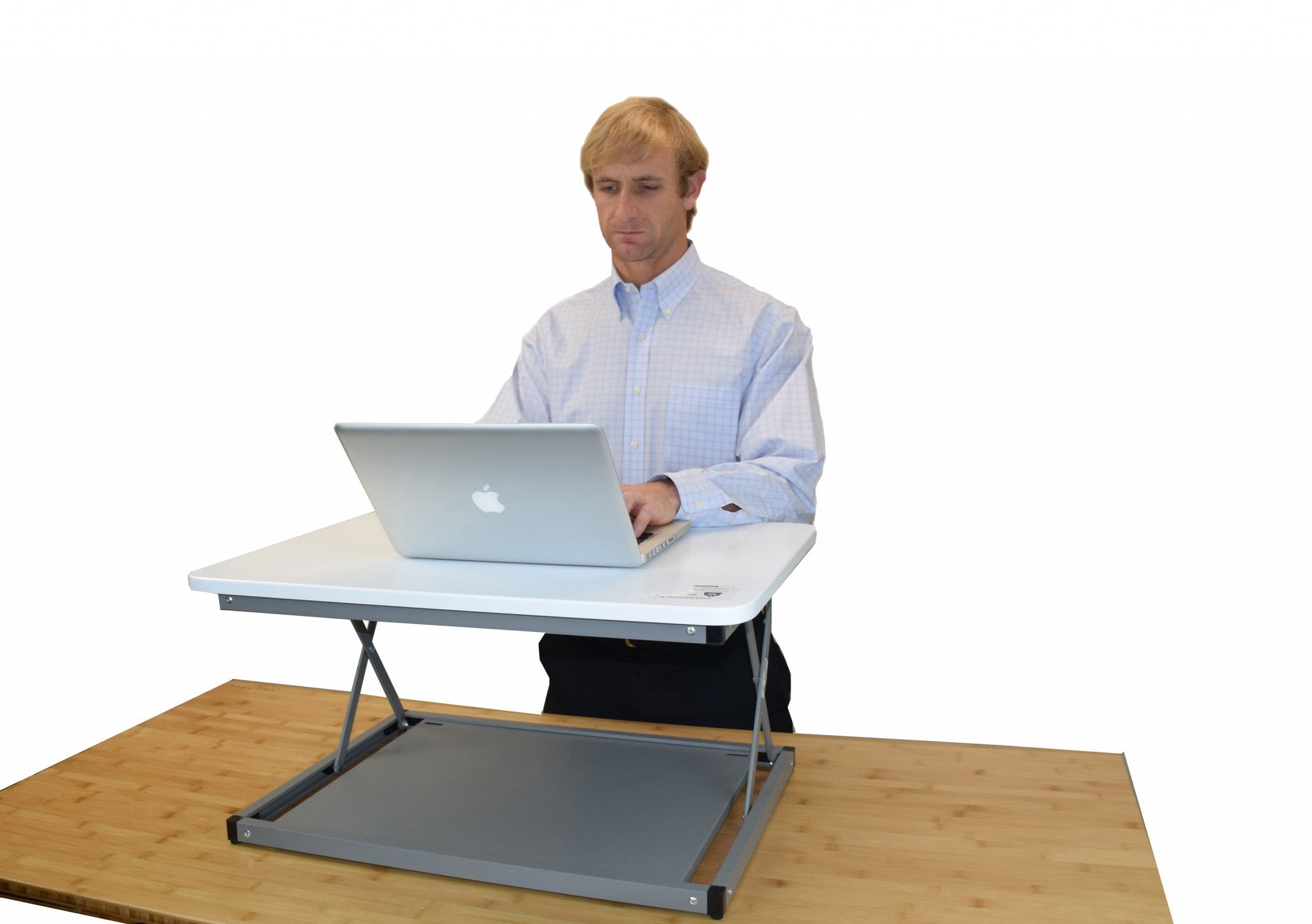 20" Adjustable White and Silver Stainless Steel Standing Desk Converter