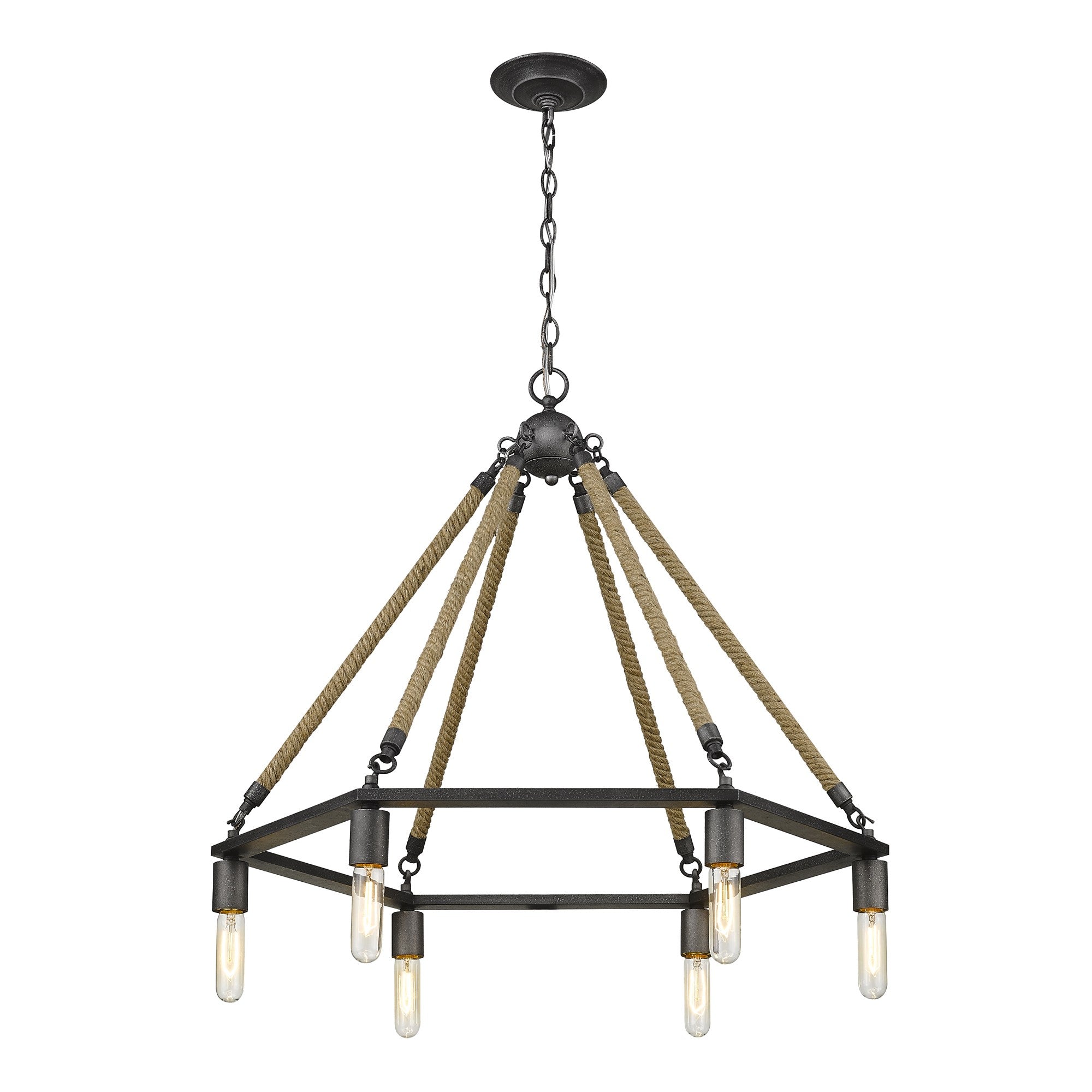 Brown and Black Six Light Metal Dimmable Chandelier