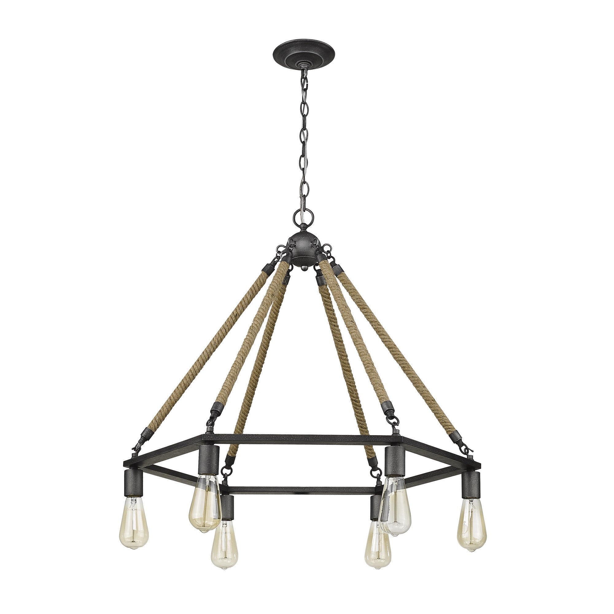 Brown and Black Six Light Metal Dimmable Chandelier
