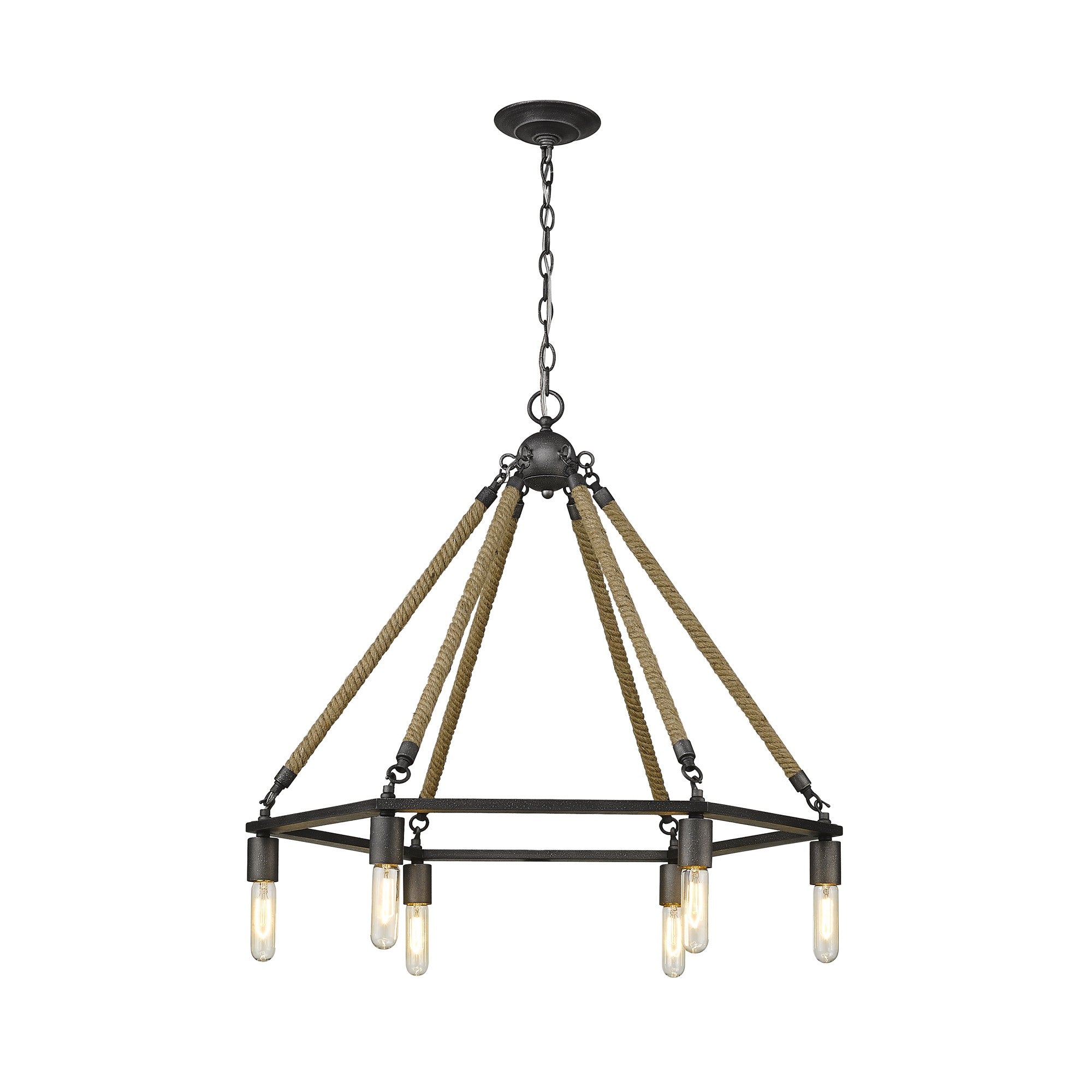 Brown and Black Six Light Metal Dimmable Chandelier