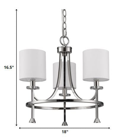 Silver Candle Style Three Light Metal Dimmable Chandelier With White Shades