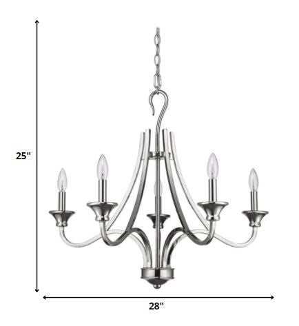 Nickel Candle Style Five Light Metal Dimmable Chandelier