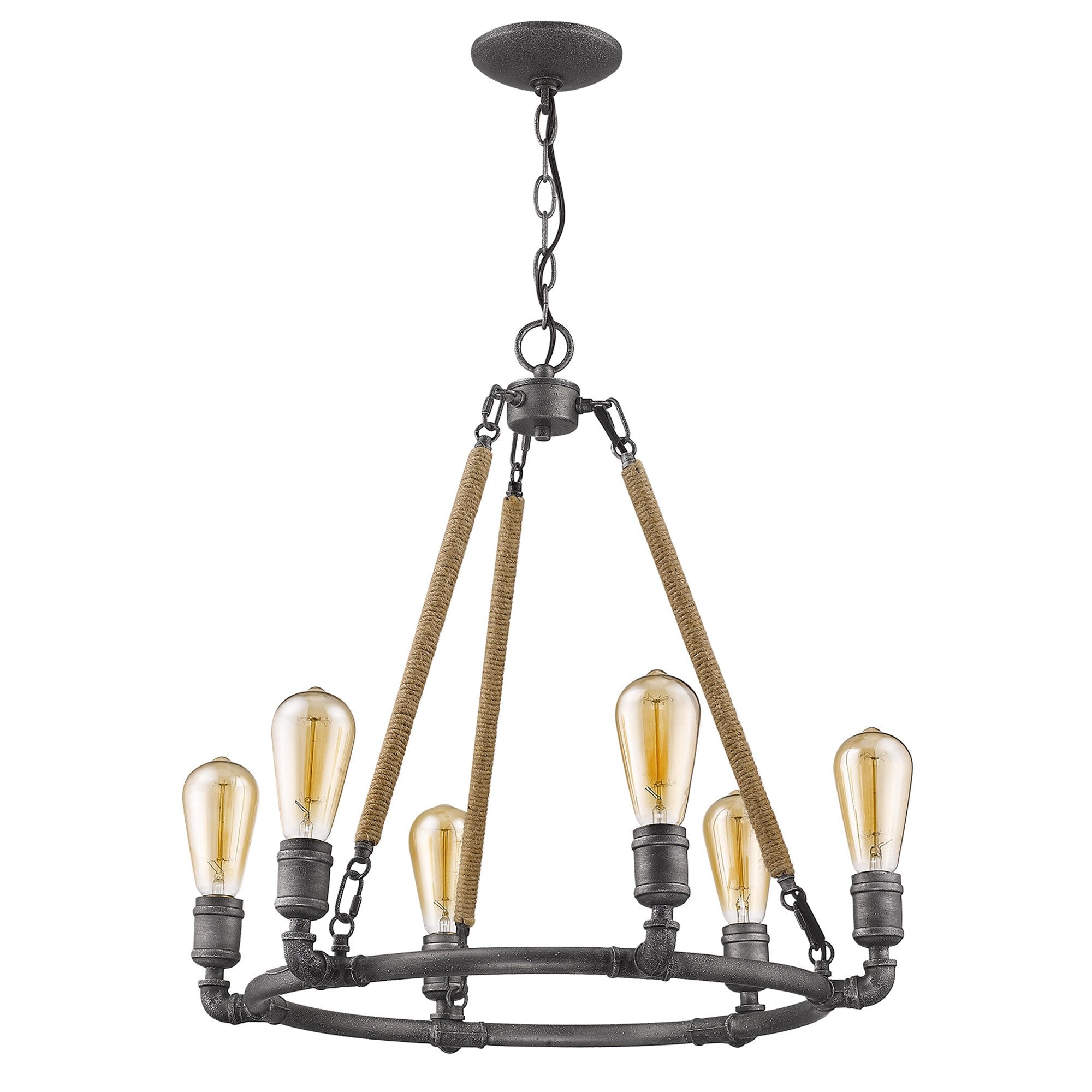 Brown and Black Candle Style Six Light Metal Dimmable Chandelier