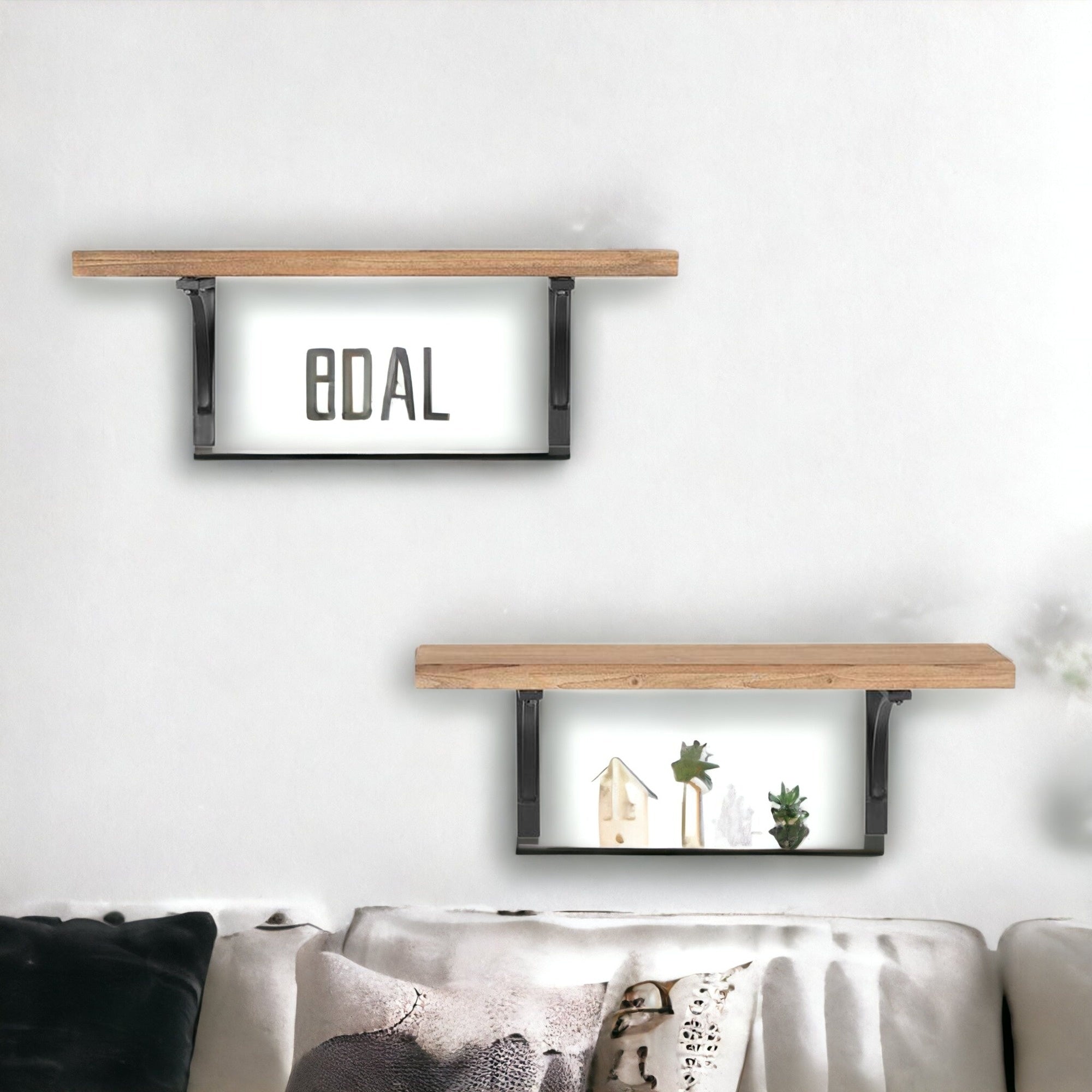 24" Two Shelves Solid Wood Wall Mounted Shelving Unit