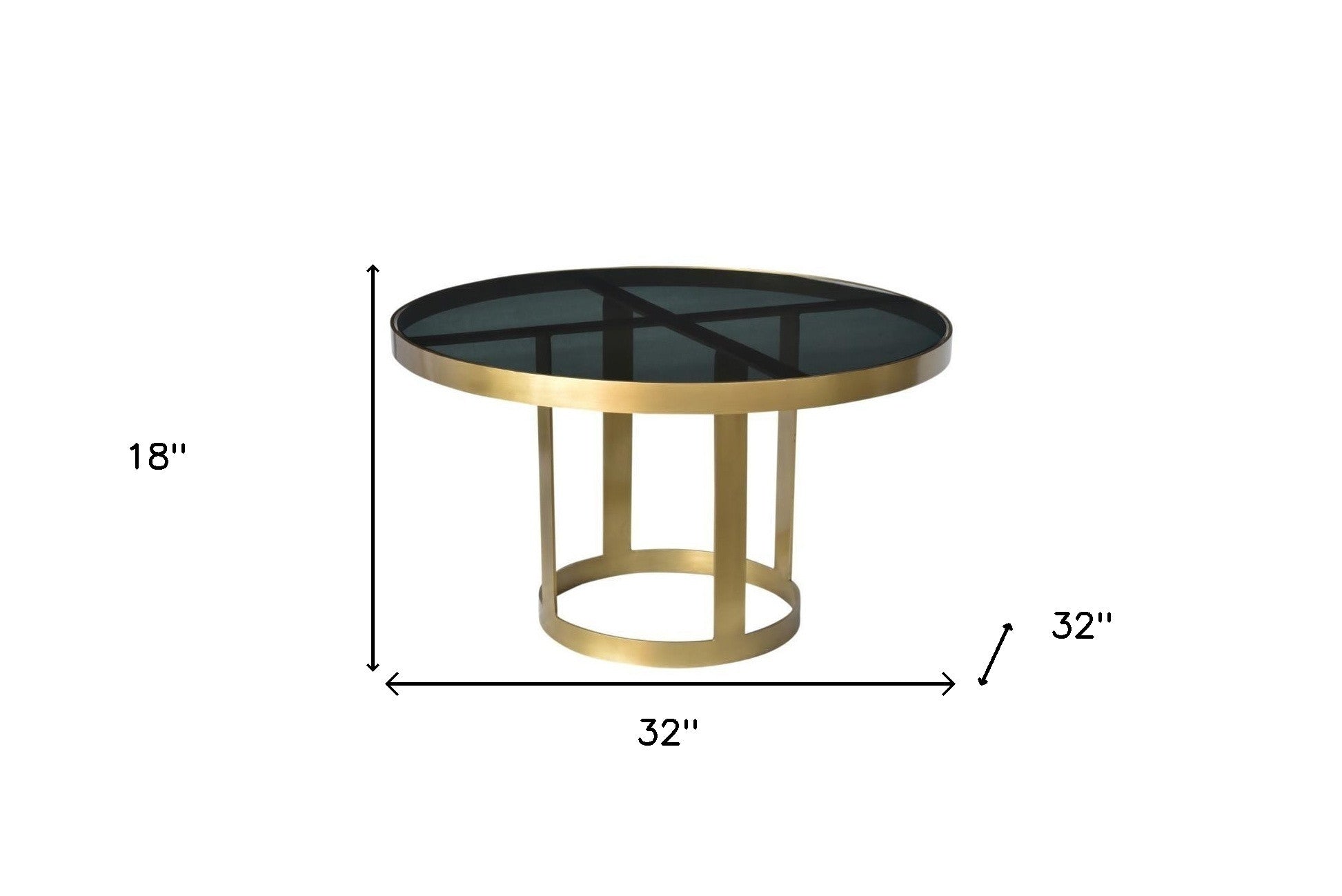 32" Black and Gold Glass and Iron Round Frame Coffee Table