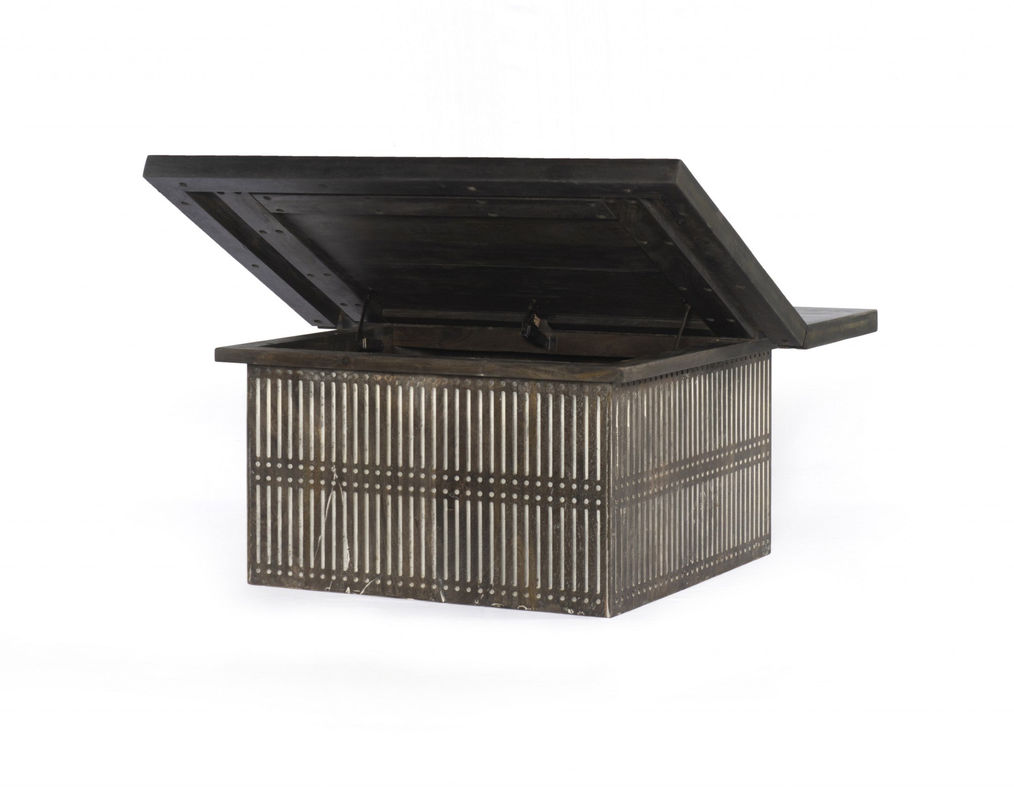 40" Brown Solid Wood Lift Top Pedestal Coffee Table