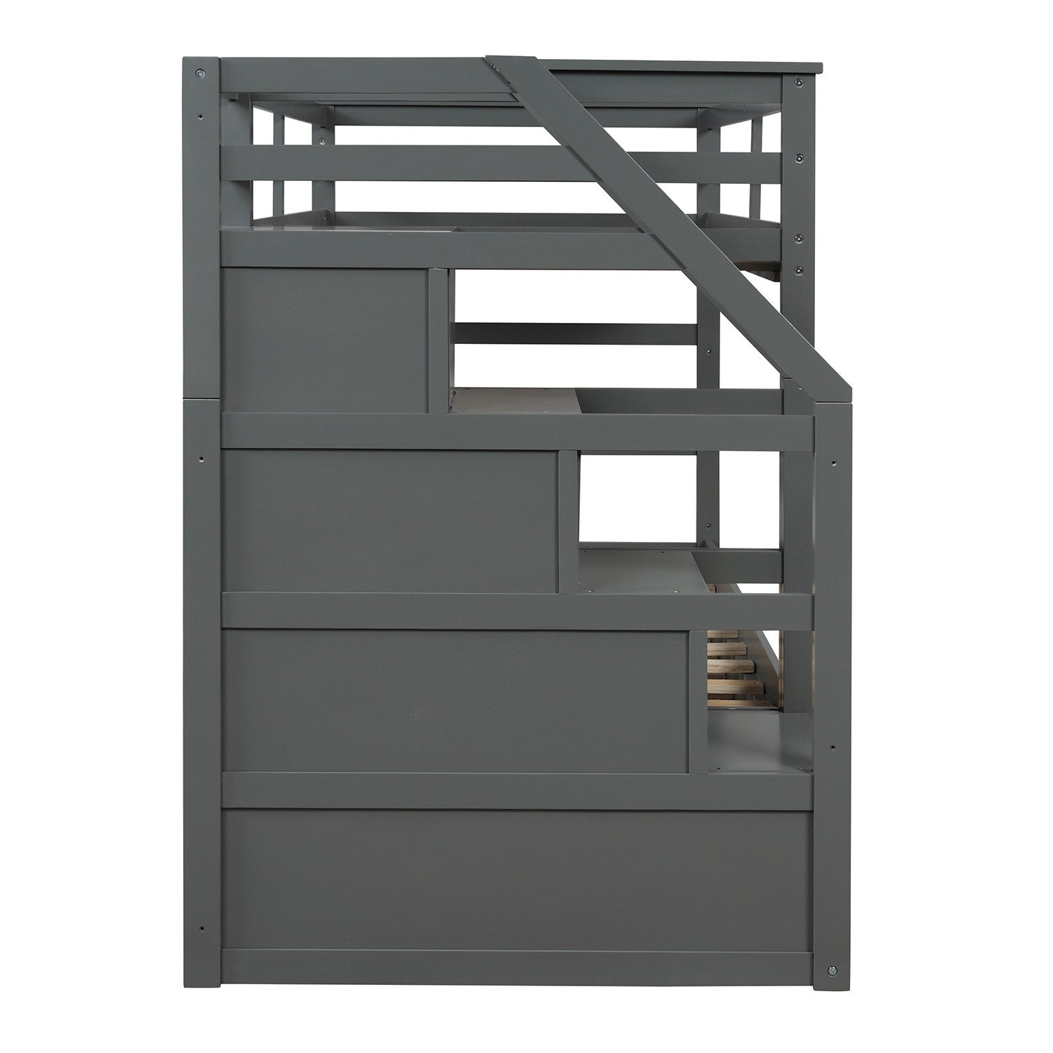 Gray Twin Over Twin Bunk Bed with Trundle