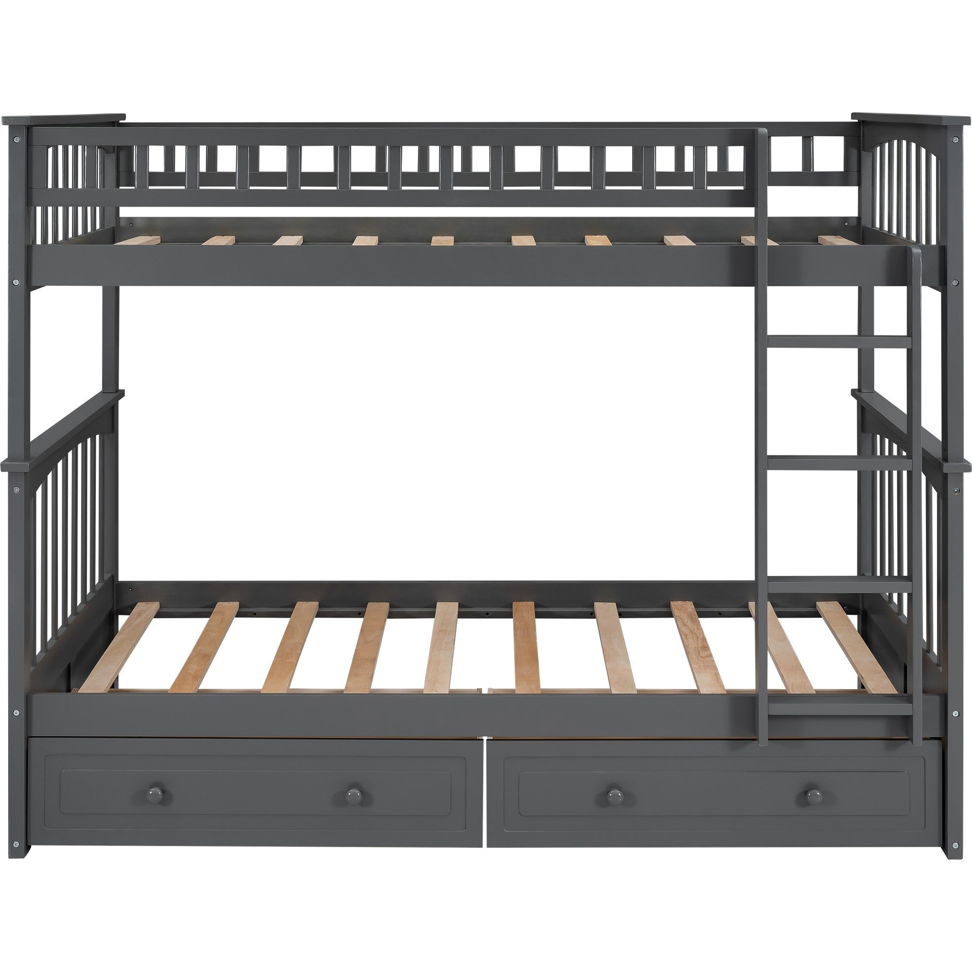 Twin over Twin Bunk Bed Drawers Convertible Beds Gray