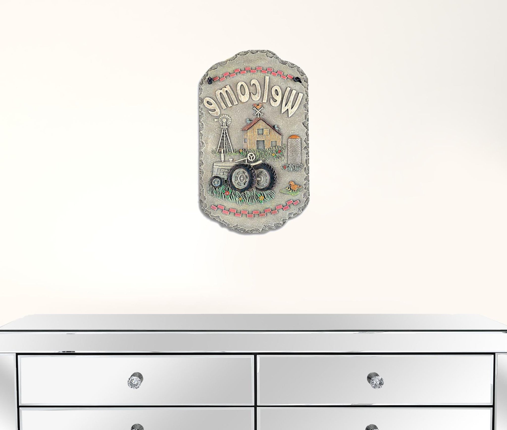 13" X 8" Gray And Beige Polyresin Welcome Sign Wall Decor