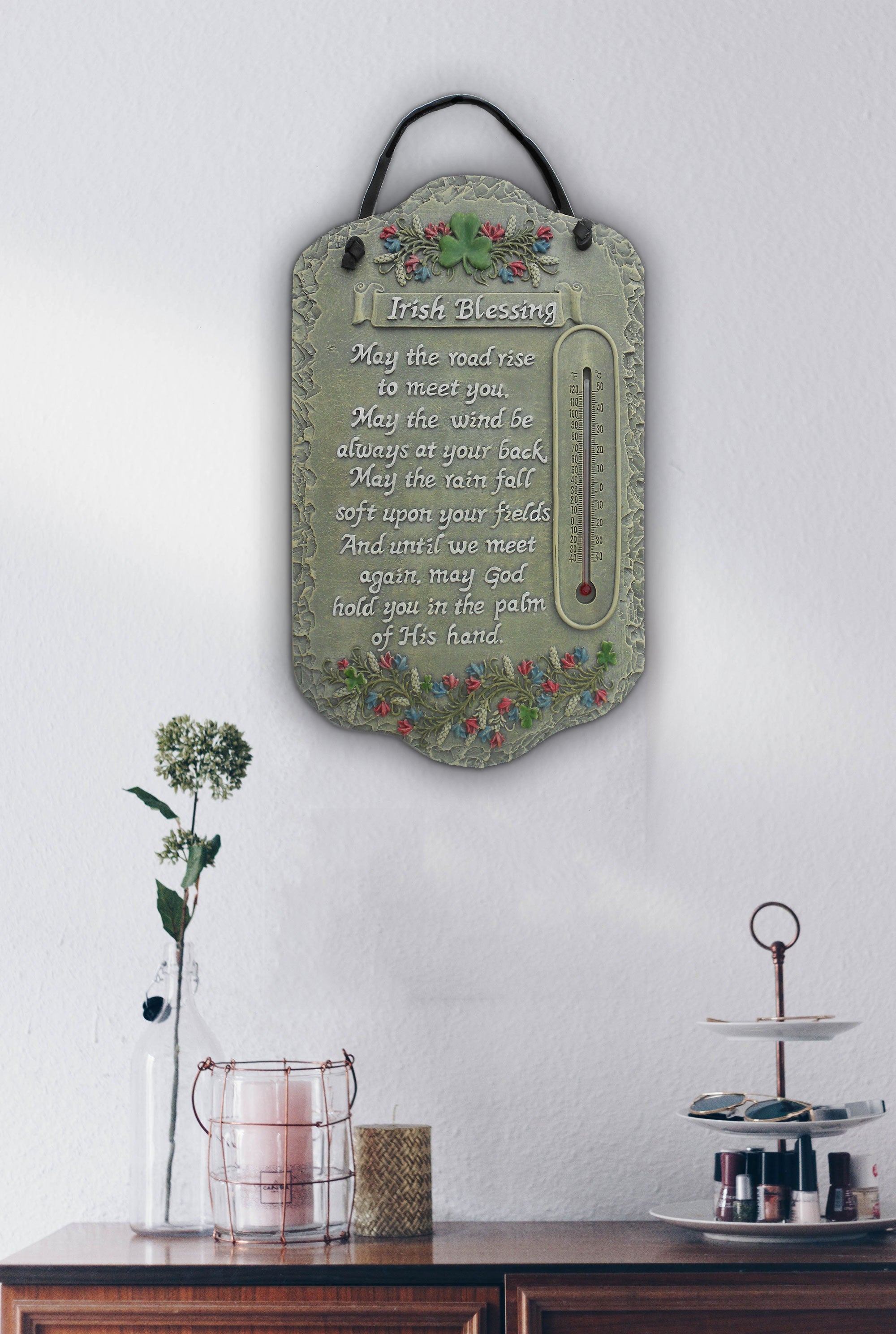 13" X 8" Gray Floral Irish Blessing Polyresin Wall Decor