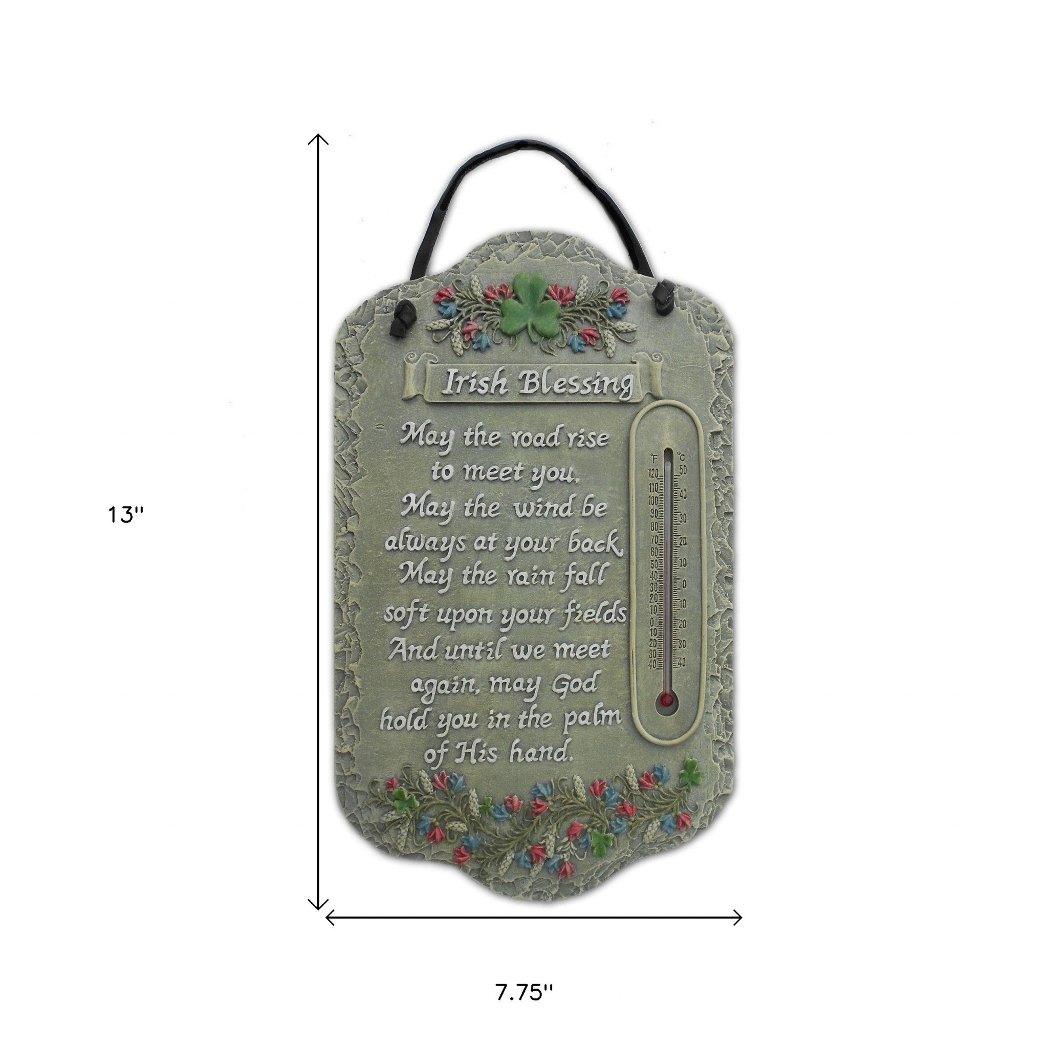 13" X 8" Gray Floral Irish Blessing Polyresin Wall Decor