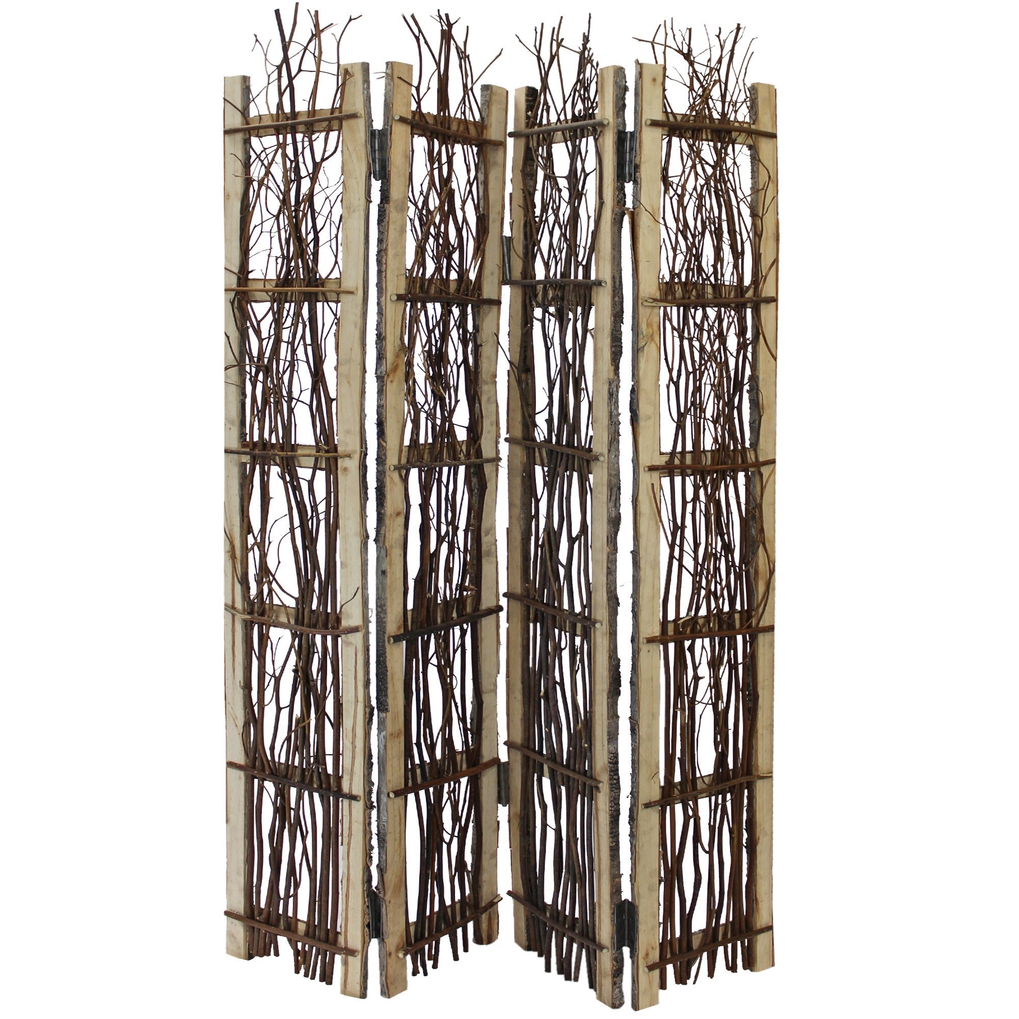 Earthy Birch and Twig Four Panel Room Divider Screen