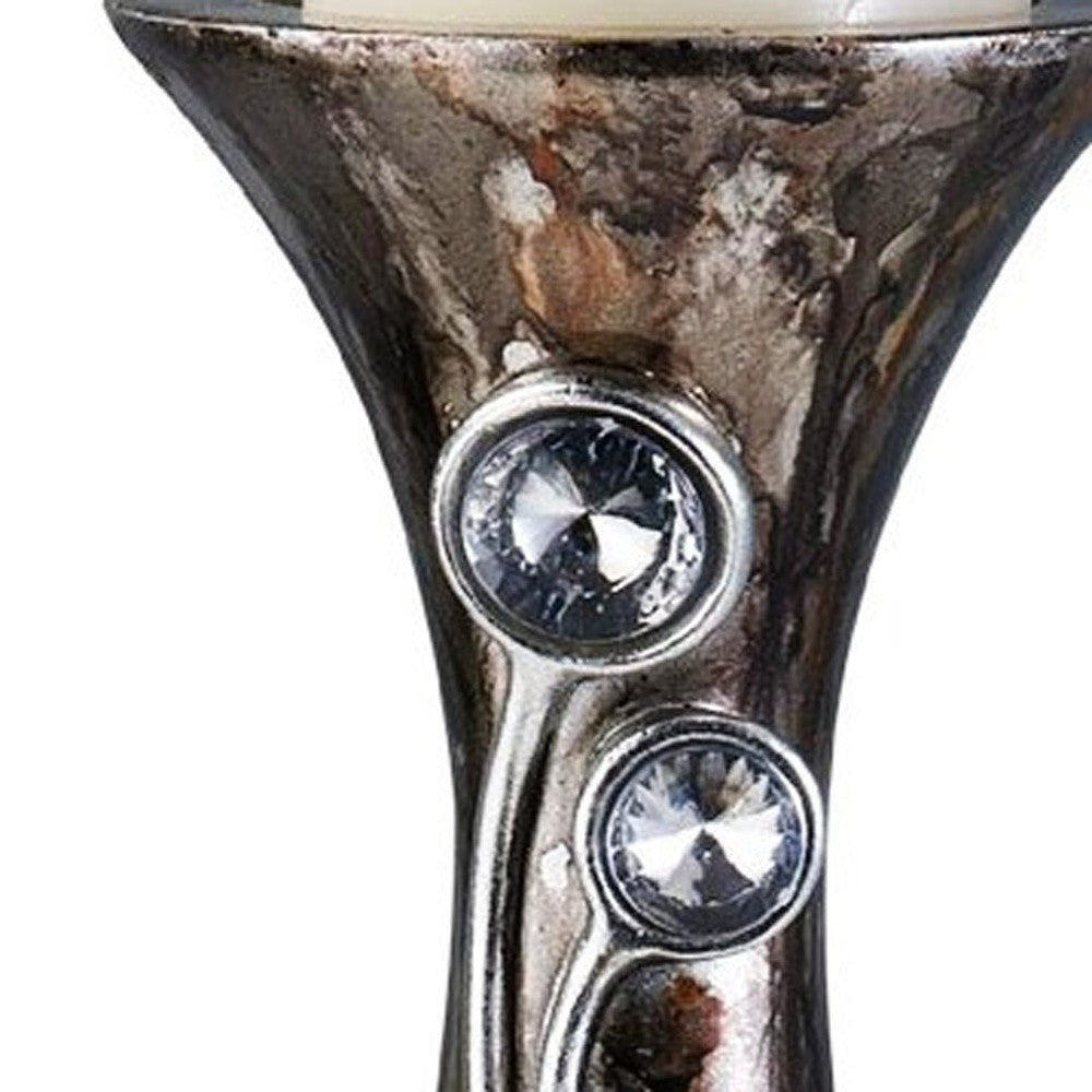 16" Ornate Faux Crystal Tabletop Pillar Candle Holder