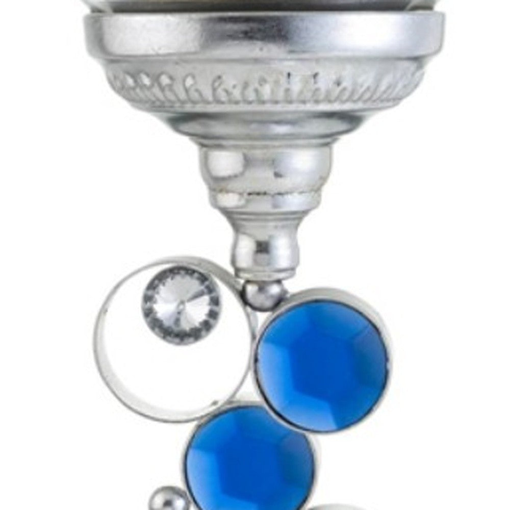 18" Silver and Blue Faux Crystal Bling Hurricane Candle Holder