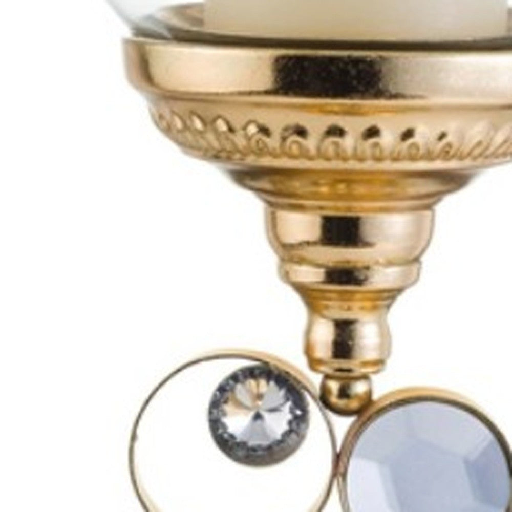 18" Gold and Faux Crystal Bling Tabletop Hurricane Candle Holder