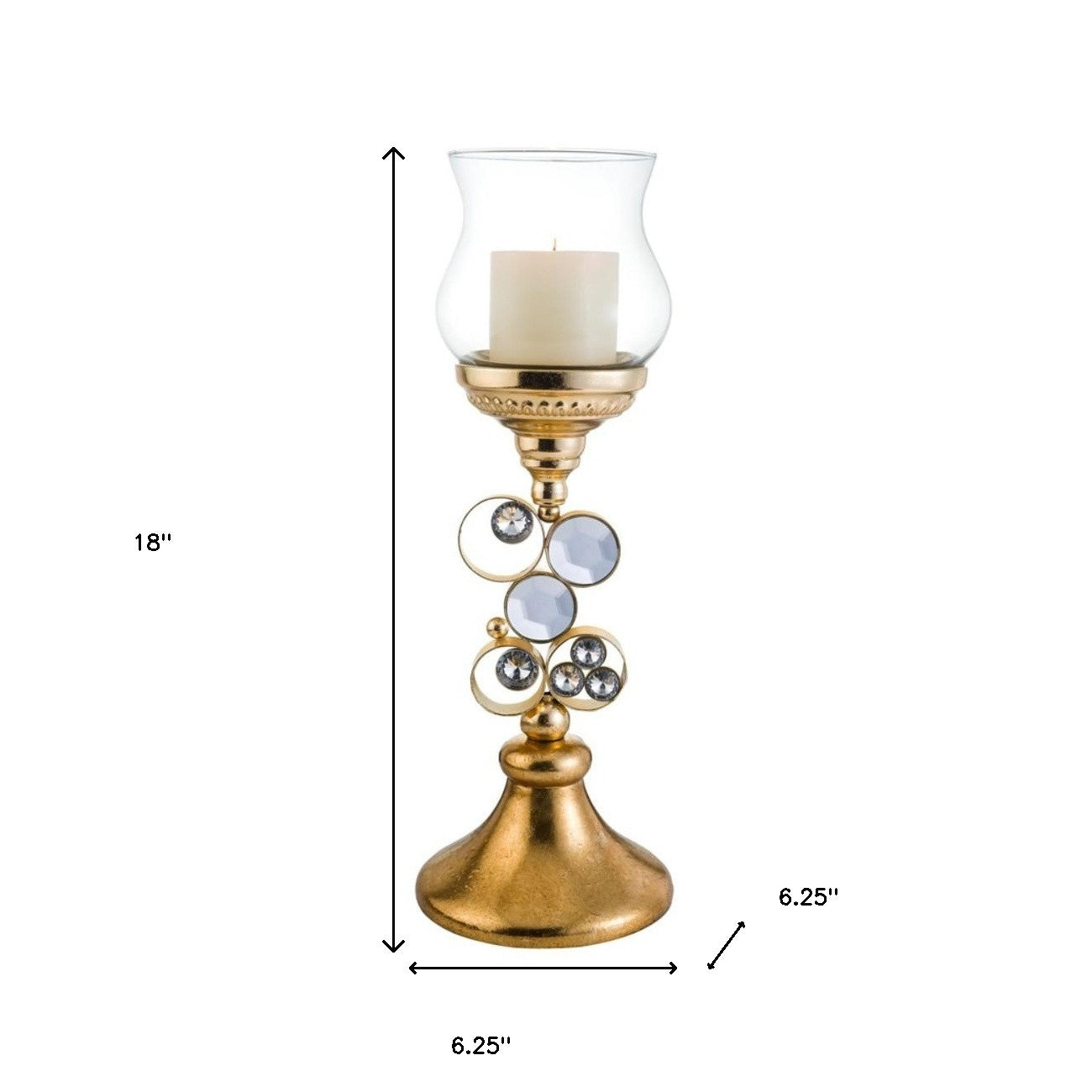 18" Gold and Faux Crystal Bling Tabletop Hurricane Candle Holder
