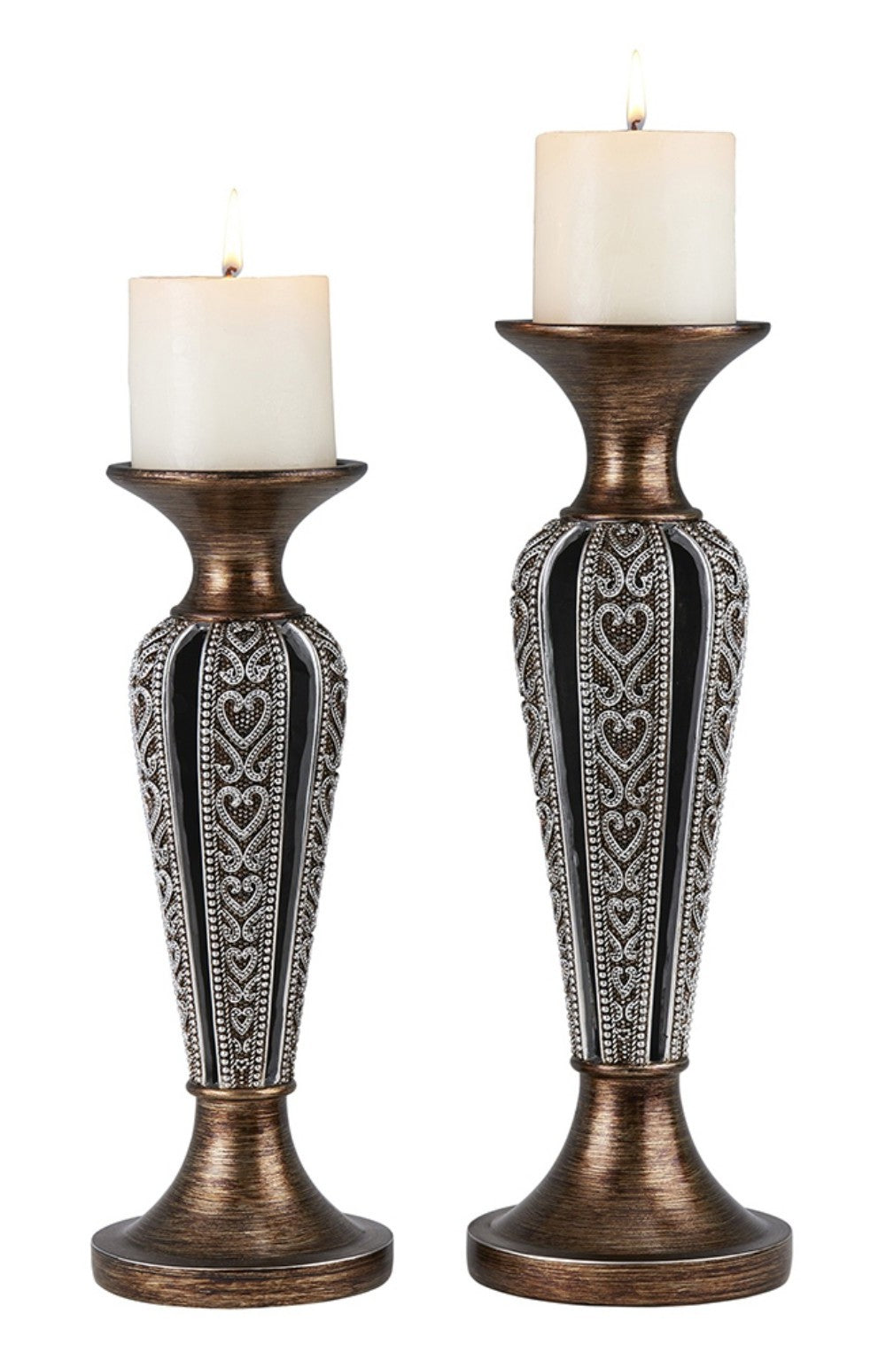 Set Of Two Brown and Black Pillar Tabletop Pillar Candle Holder