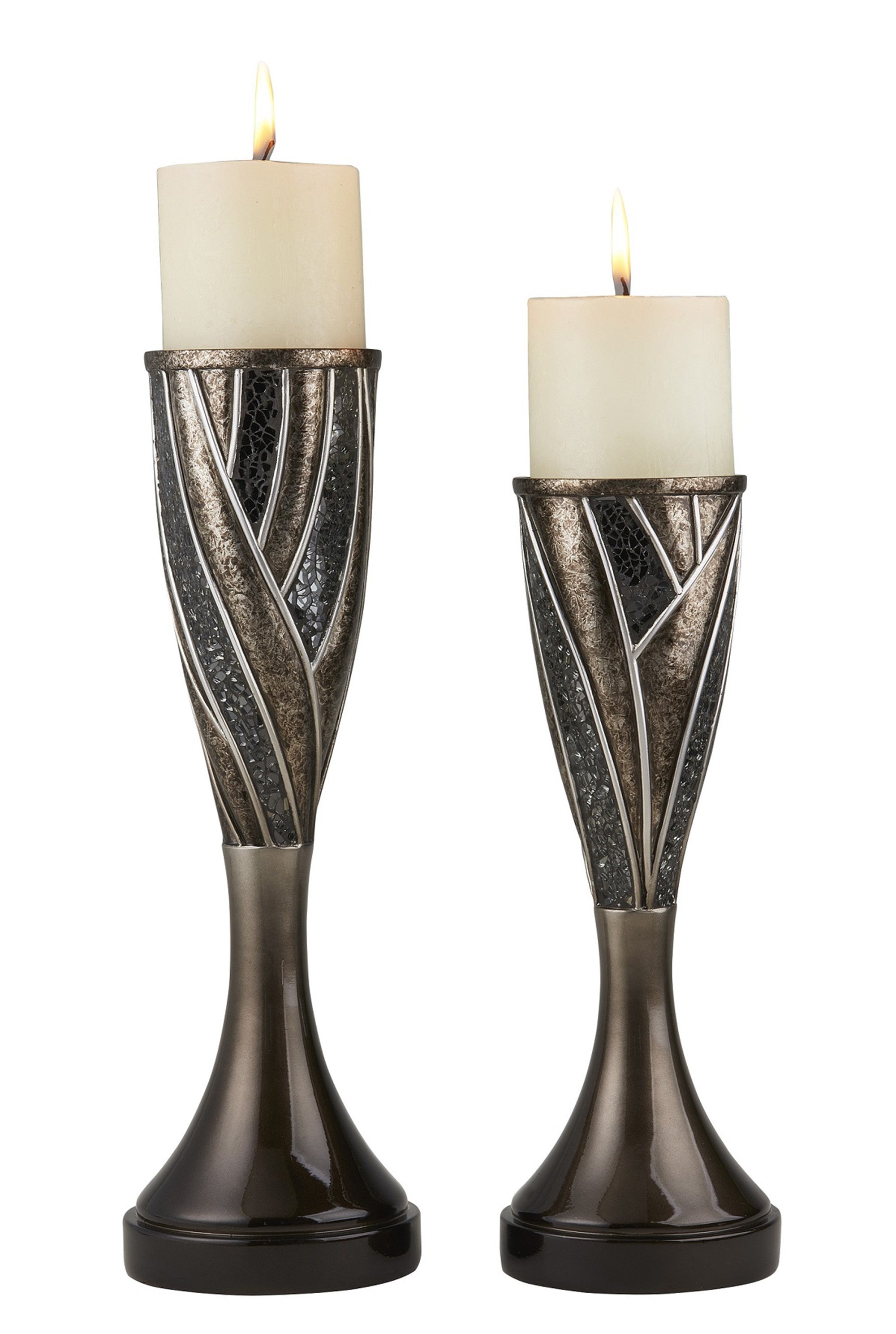 Set Of Two Brown and Bronze Pillar Tabletop Pillar Candle Holders