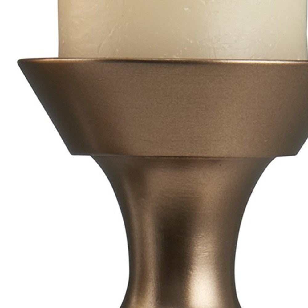 Set Of Two Gold Pillar Tabletop Pillar Candle Holders