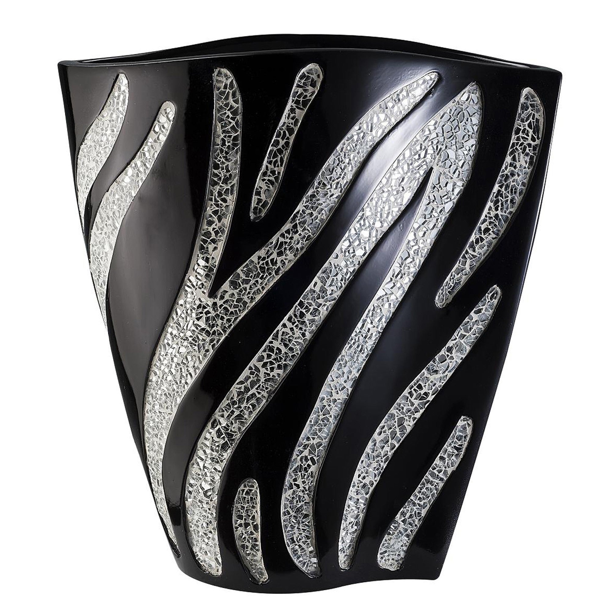 14" Black and Silver Striped Polyresin Table Vase