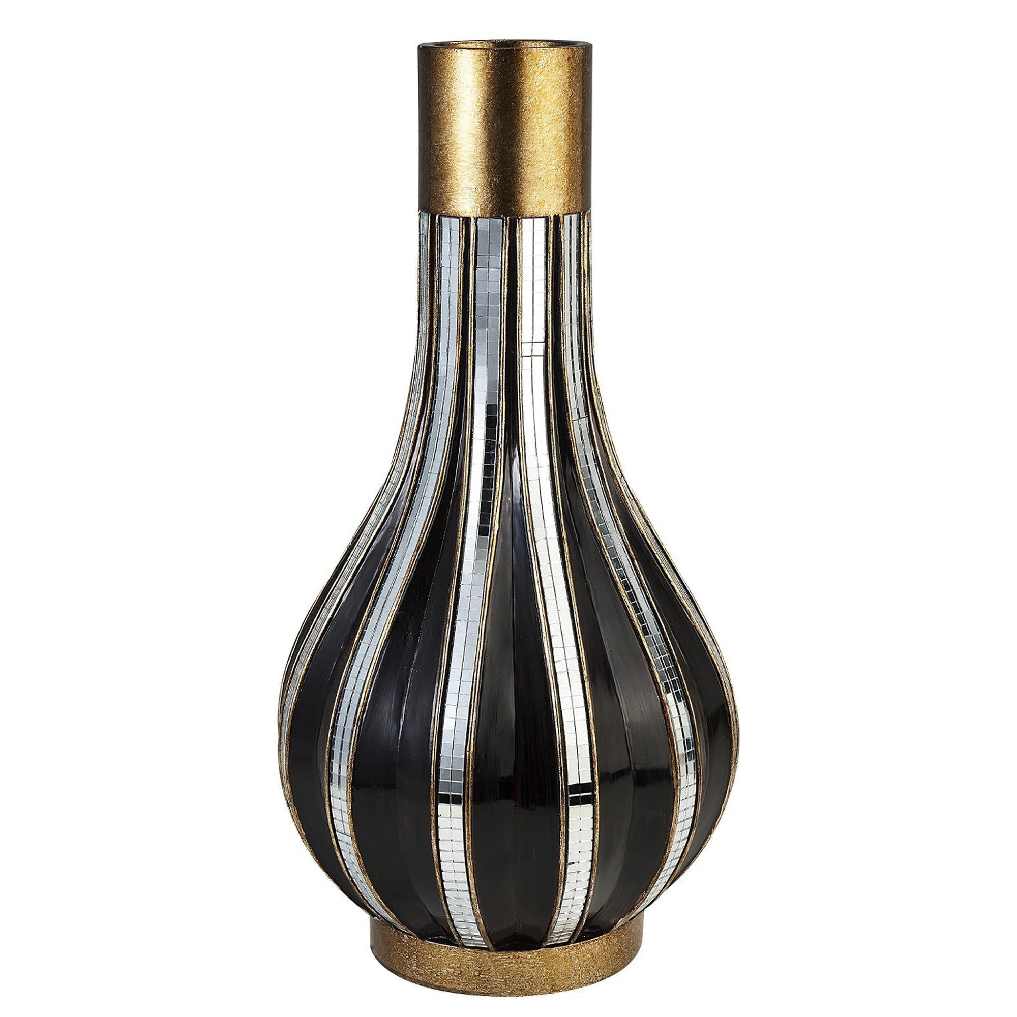 16" Polyresin Gold and Black Striped Round Urn