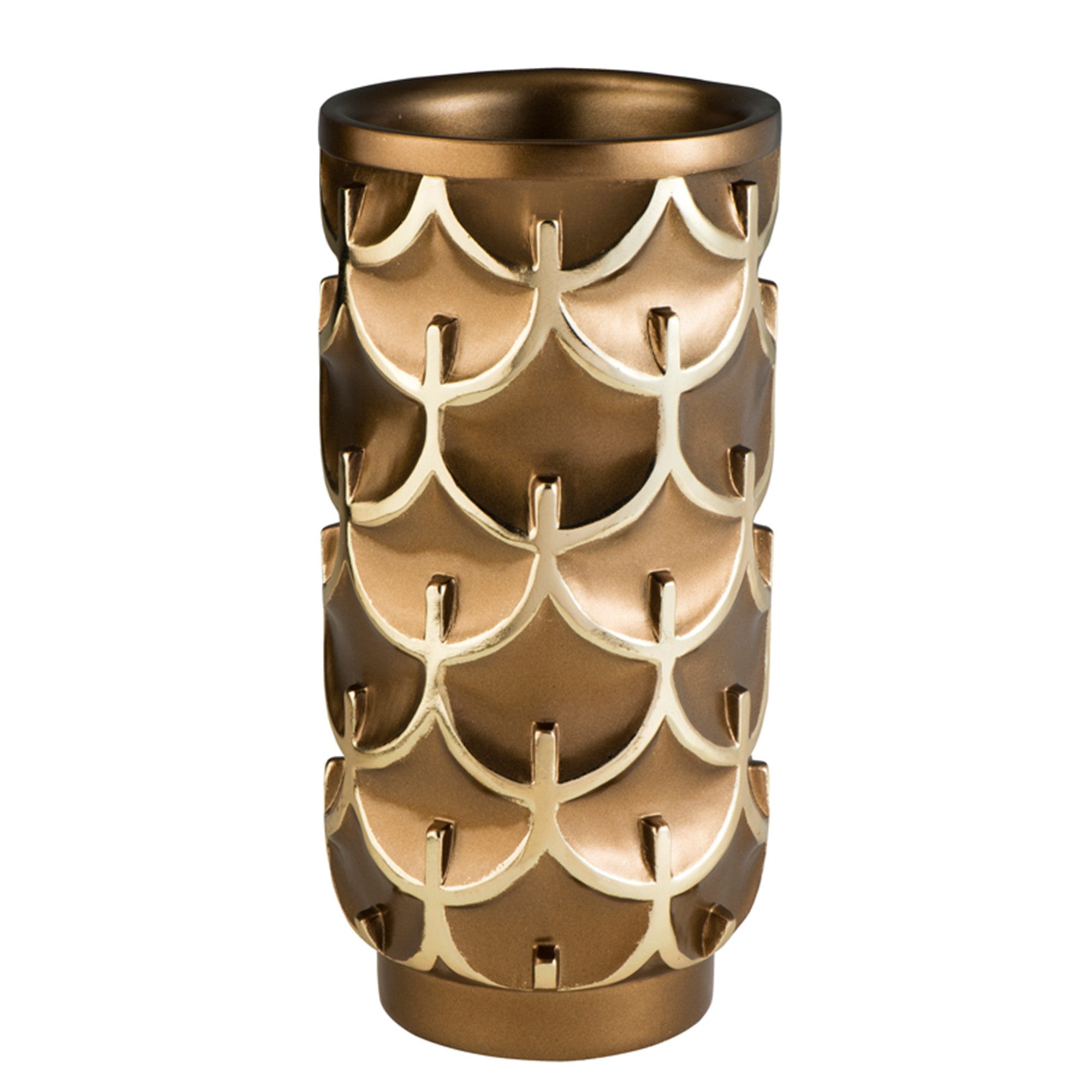 14" Polyresin Gold Geometric Cylinder Table Vase
