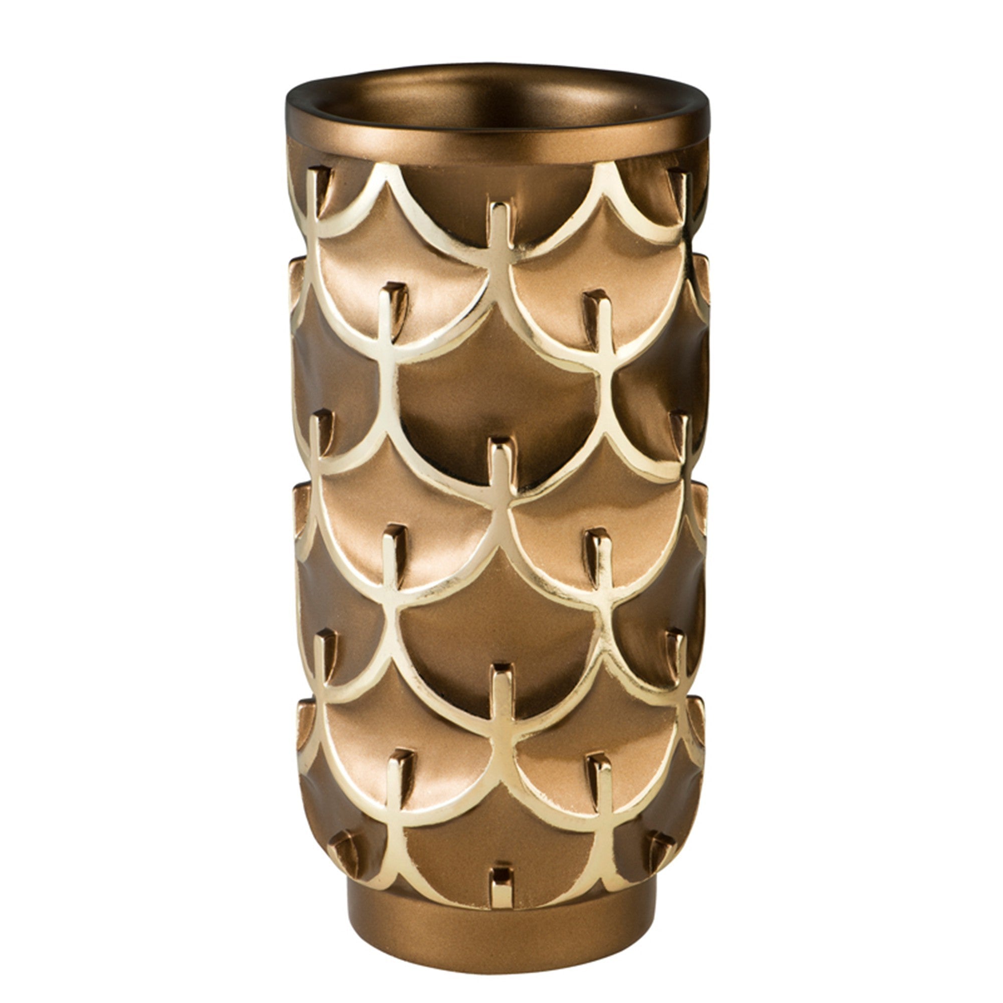 14" Polyresin Gold Geometric Cylinder Table Vase