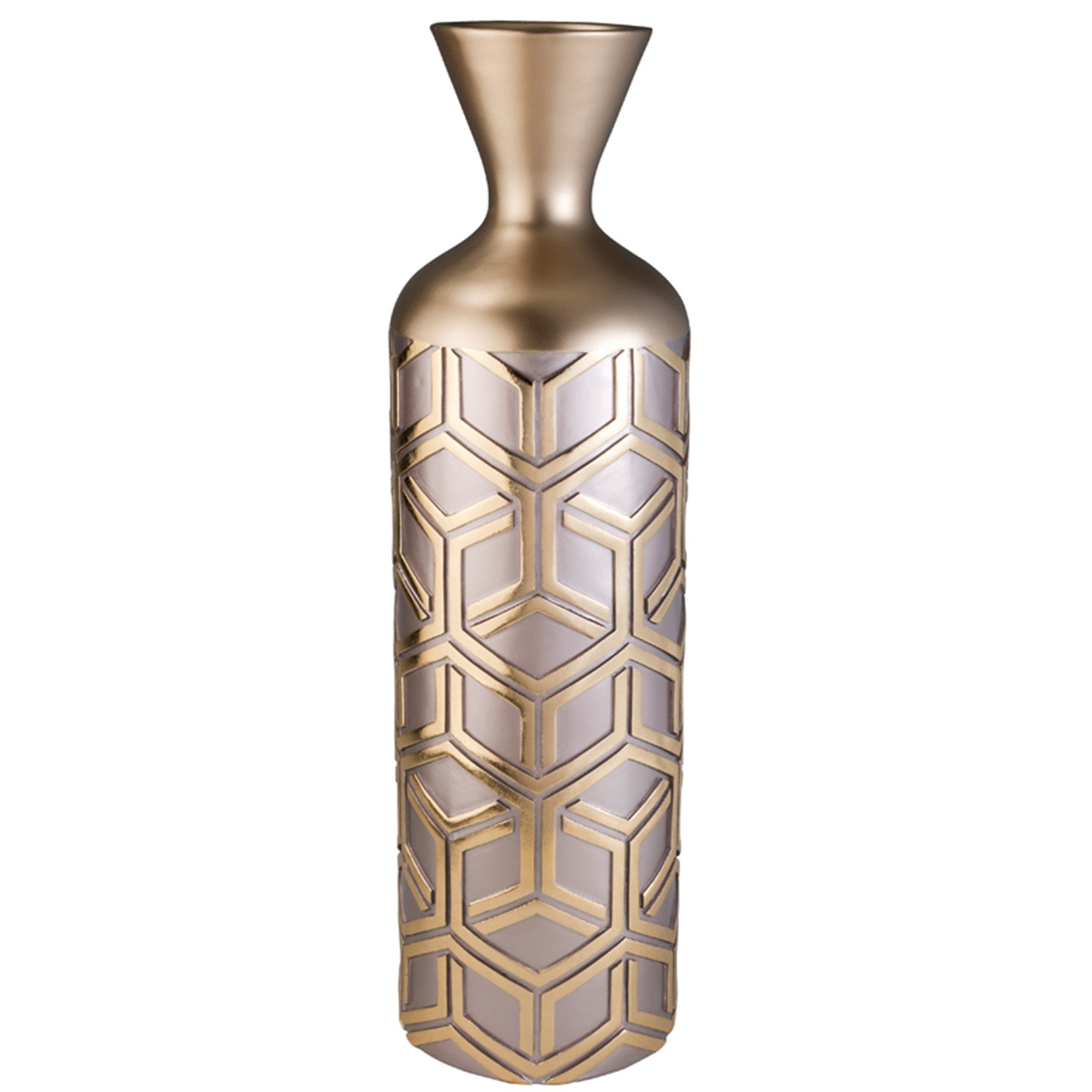 22"  Gold and Brown Geometric Polyresin Floor Vase
