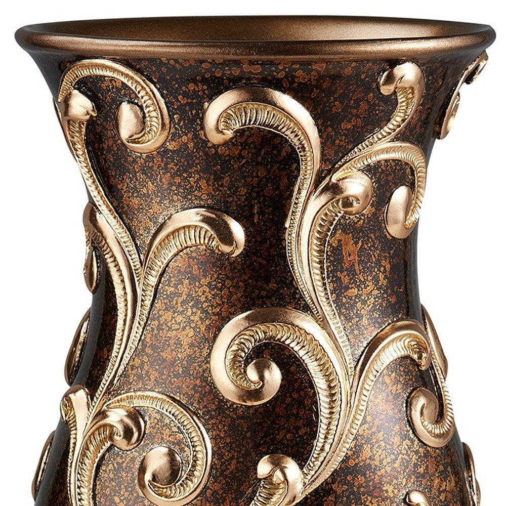 20" Espresso Damask Round Polyresin Urn Vase