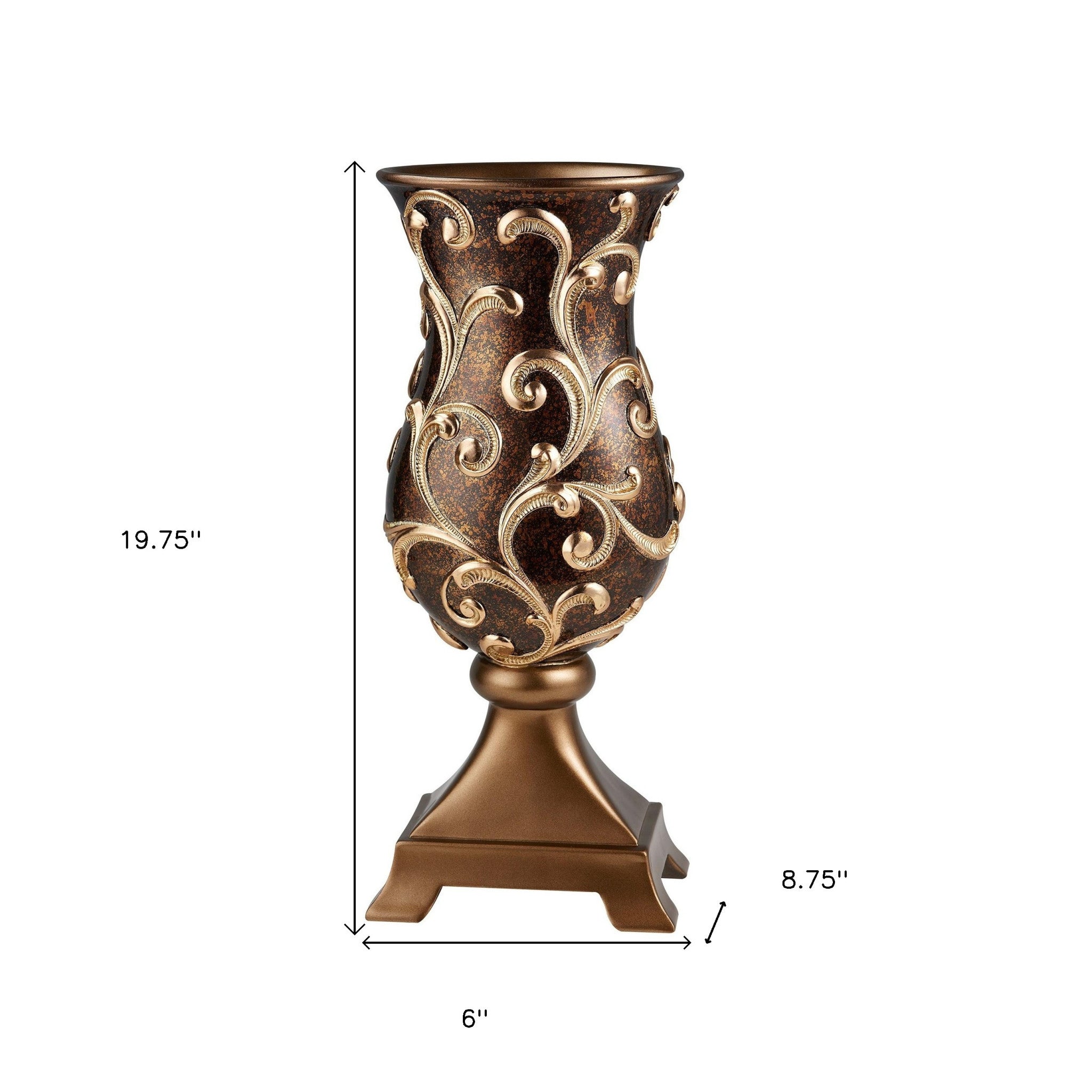 20" Espresso Damask Round Polyresin Urn Vase
