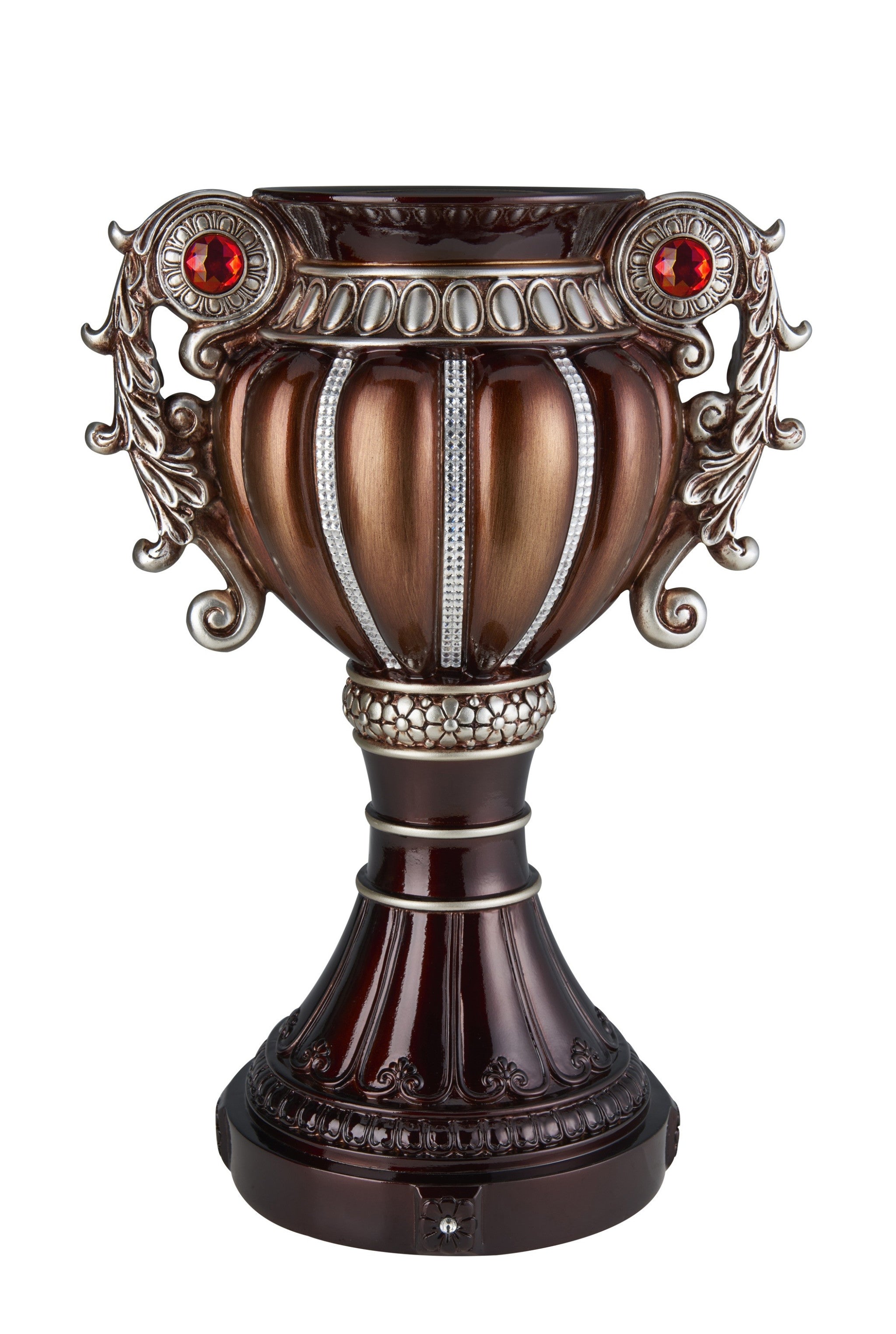 18" Brown Bronze and Silver Polyresin Urn Vase