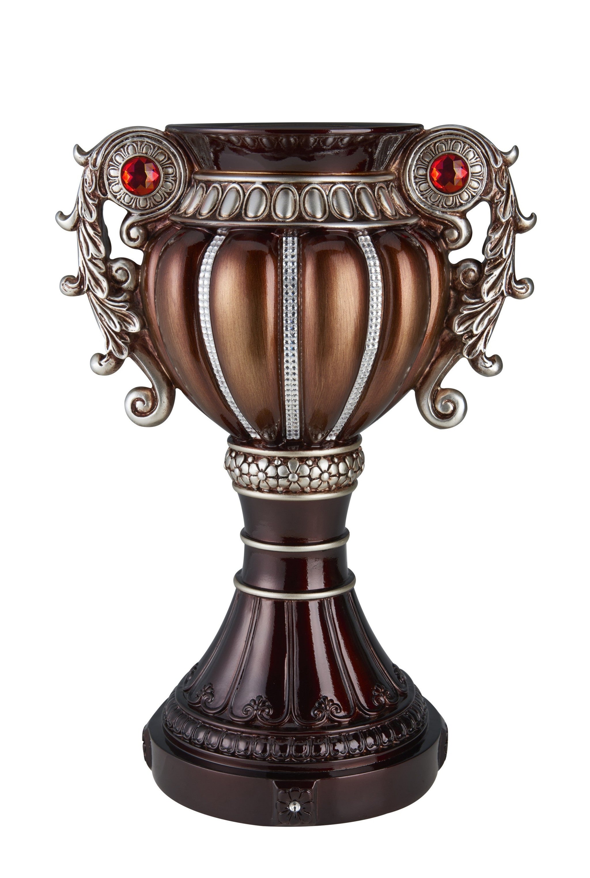18" Brown Bronze and Silver Polyresin Urn Vase