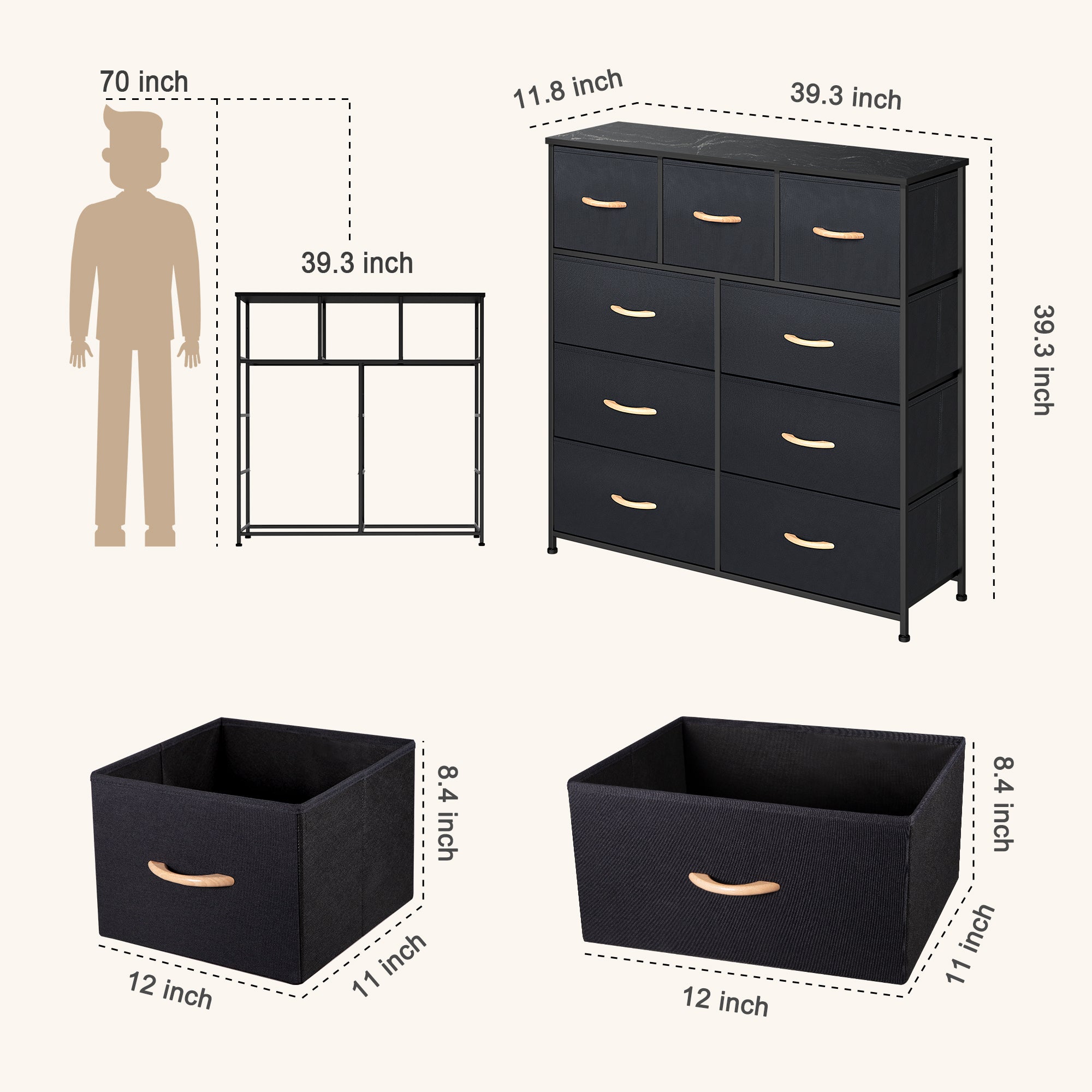 39" Black Standard Accent Cabinet With Nine Drawers