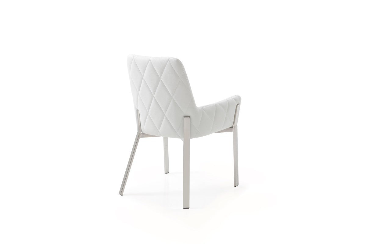 White and Silver Upholstered Faux Leather Dining Arm Chair