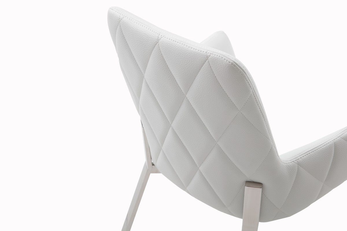 White and Silver Upholstered Faux Leather Dining Arm Chair