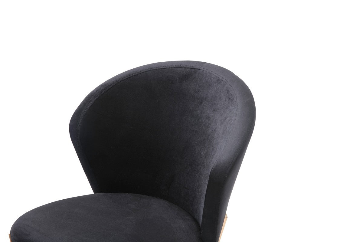 Set of Two Black and Champagne Upholstered Velvet Wing Back Dining Side Chairs