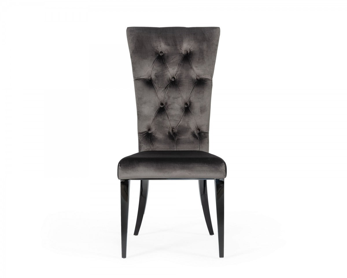 Set of Two Gray and Black Upholstered Velvet Dining Side Chairs