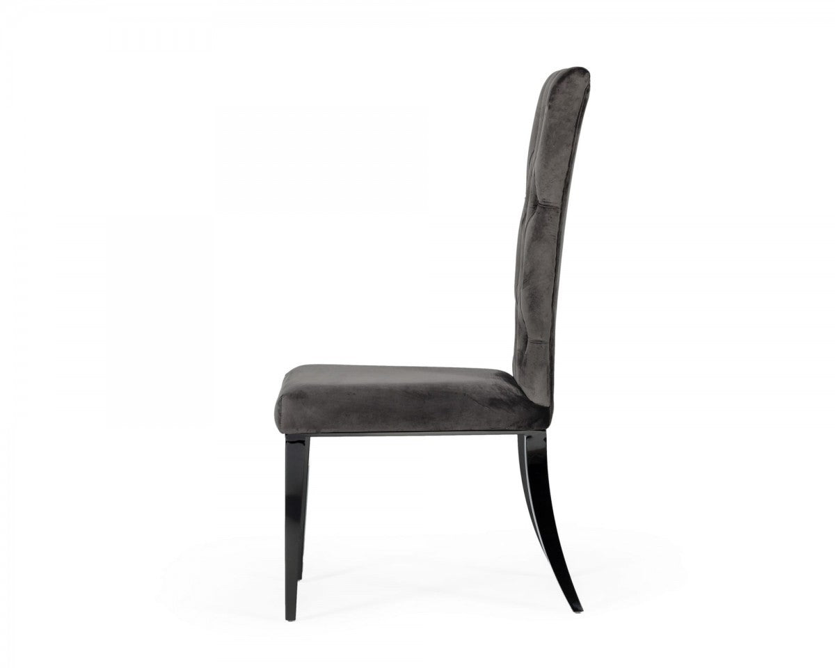 Set of Two Gray and Black Upholstered Velvet Dining Side Chairs