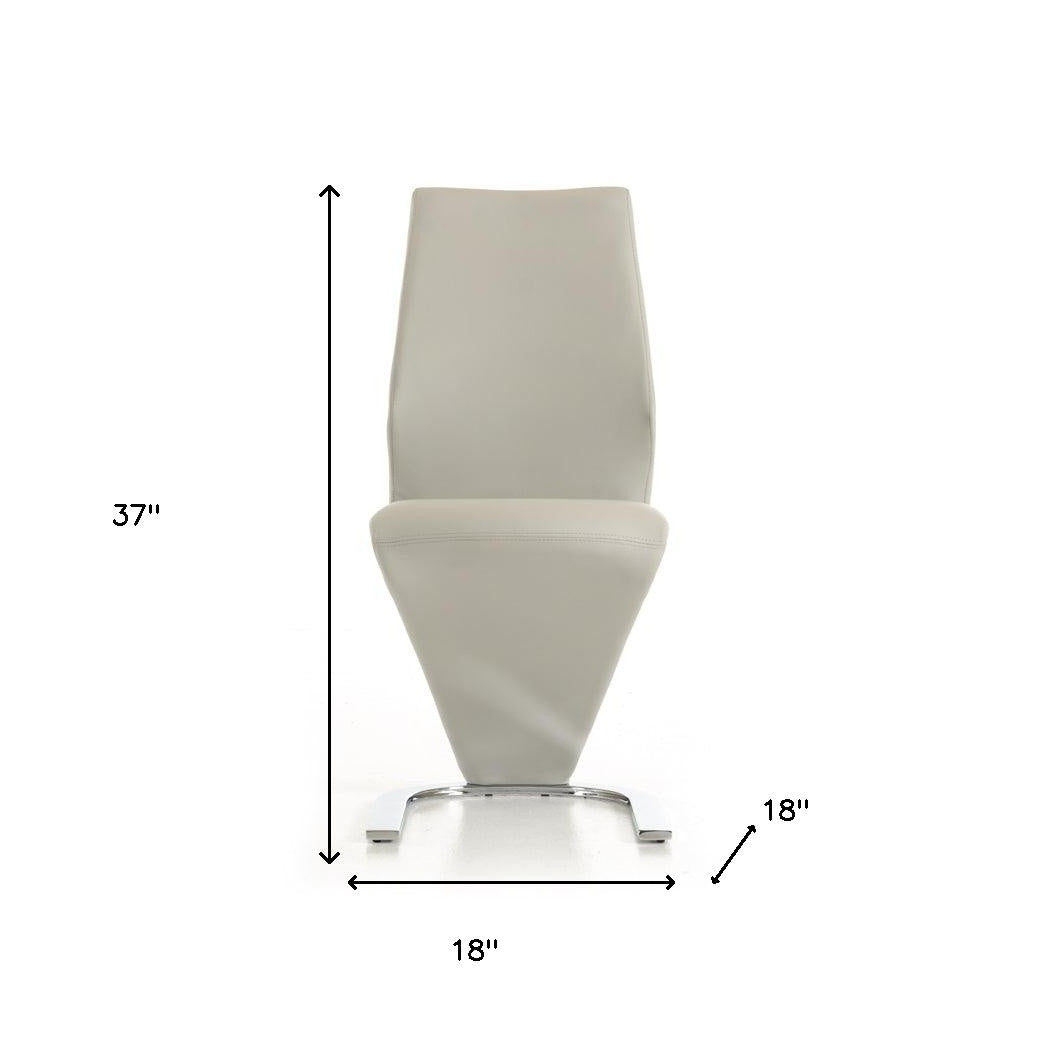 Set of Two White and Silver Upholstered Faux Leather Dining Side Chairs
